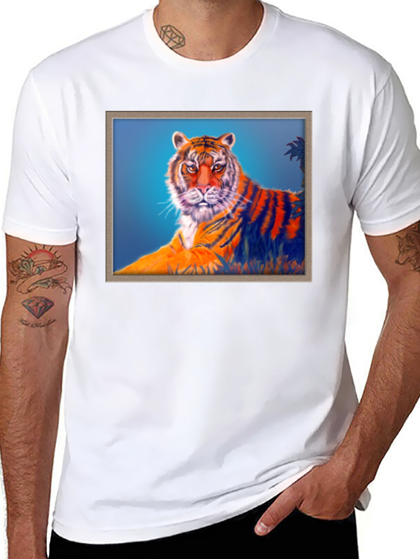 Black Tiger Graphic Print Crew Neck T-Shirt view 8