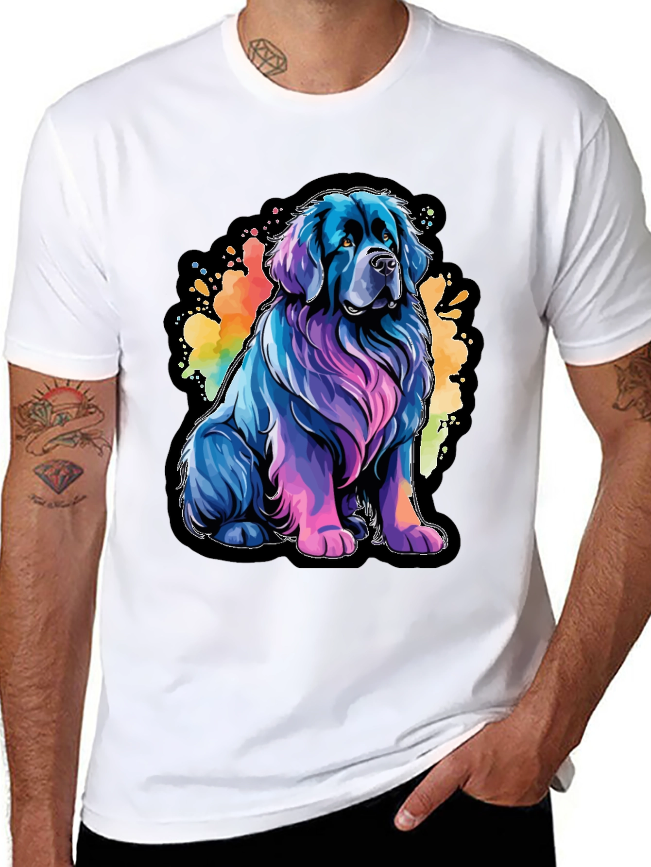 Black Colorful Dog Graphic Tee - Soft Cotton Blend view 8