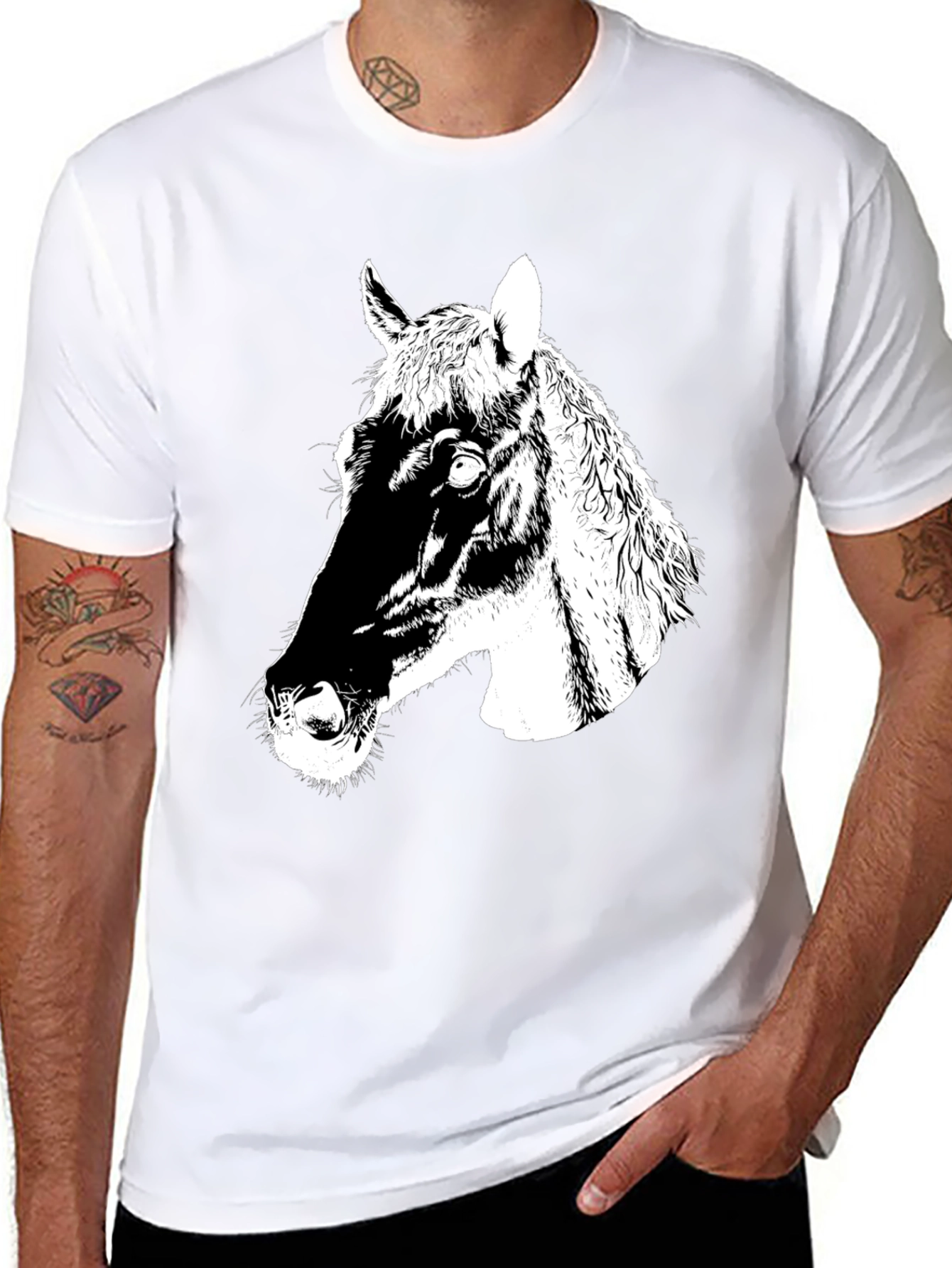 Black Men's Black Horse Graphic T-Shirt view 8