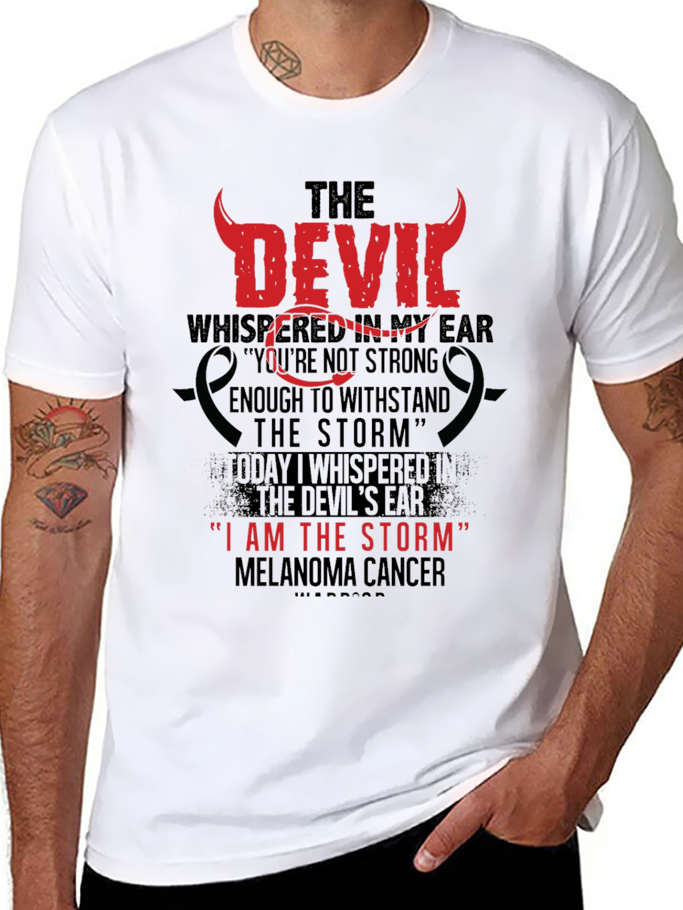 Black The Devil Whispered Melenoma Awareness T-Shirt view 8