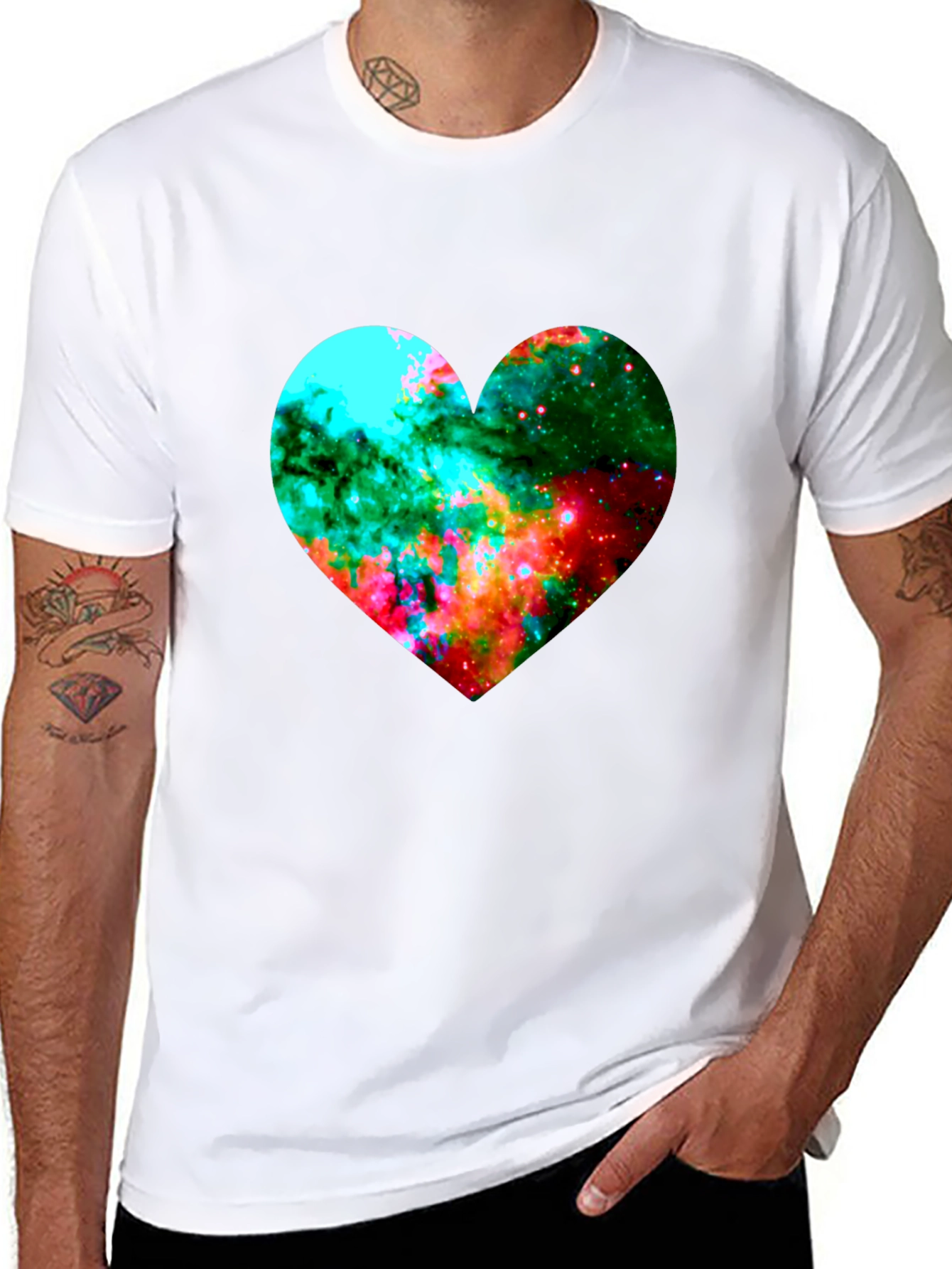 Black Galaxy Heart Graphic Black T-Shirt view 8