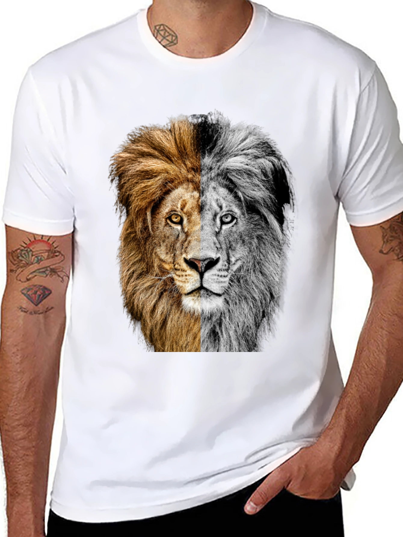 Black Two-Faced Lion Graphic Tee - Bold Animal Print view 8