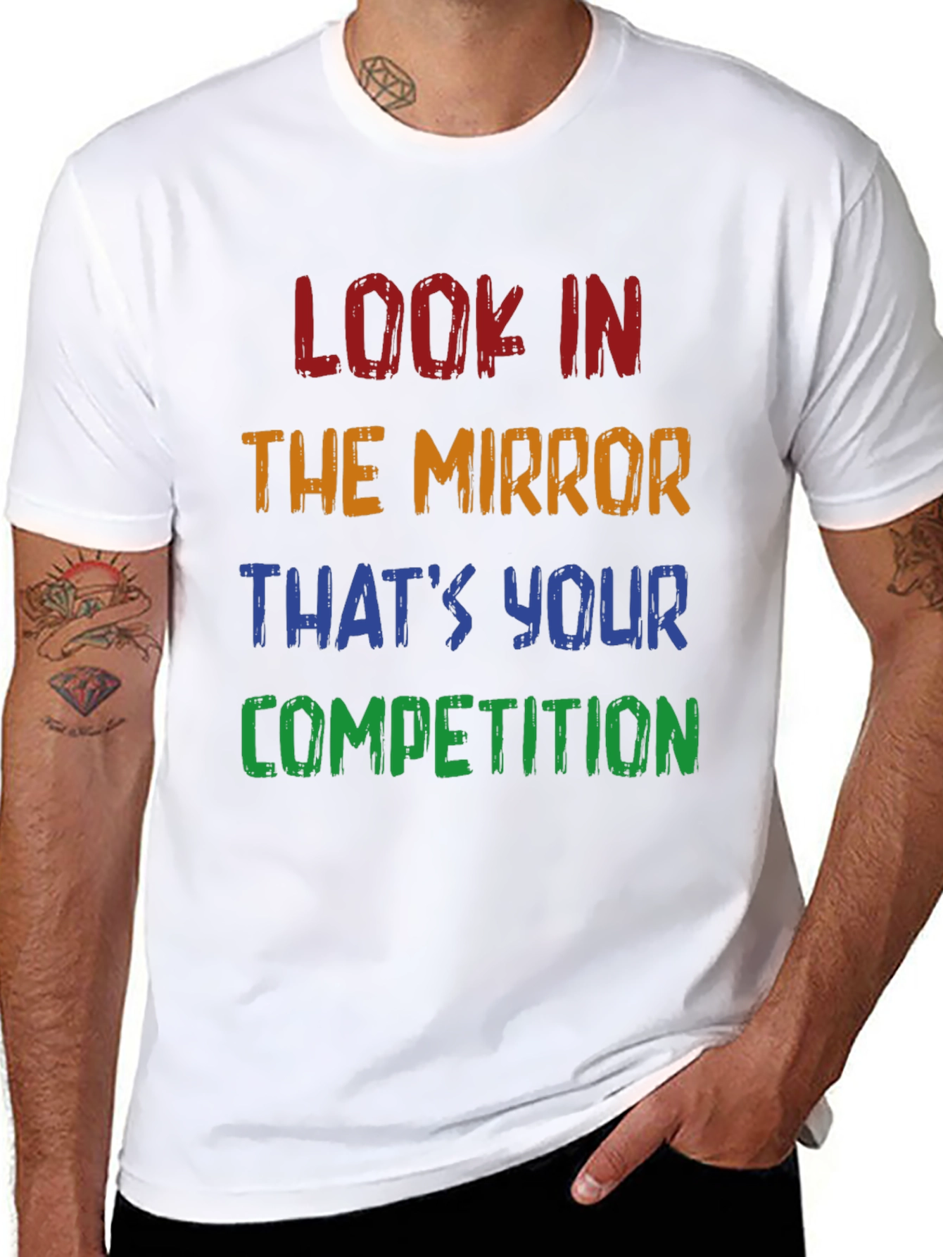 Black Motivational T-Shirt: Look in the Mirror - Competition view 8