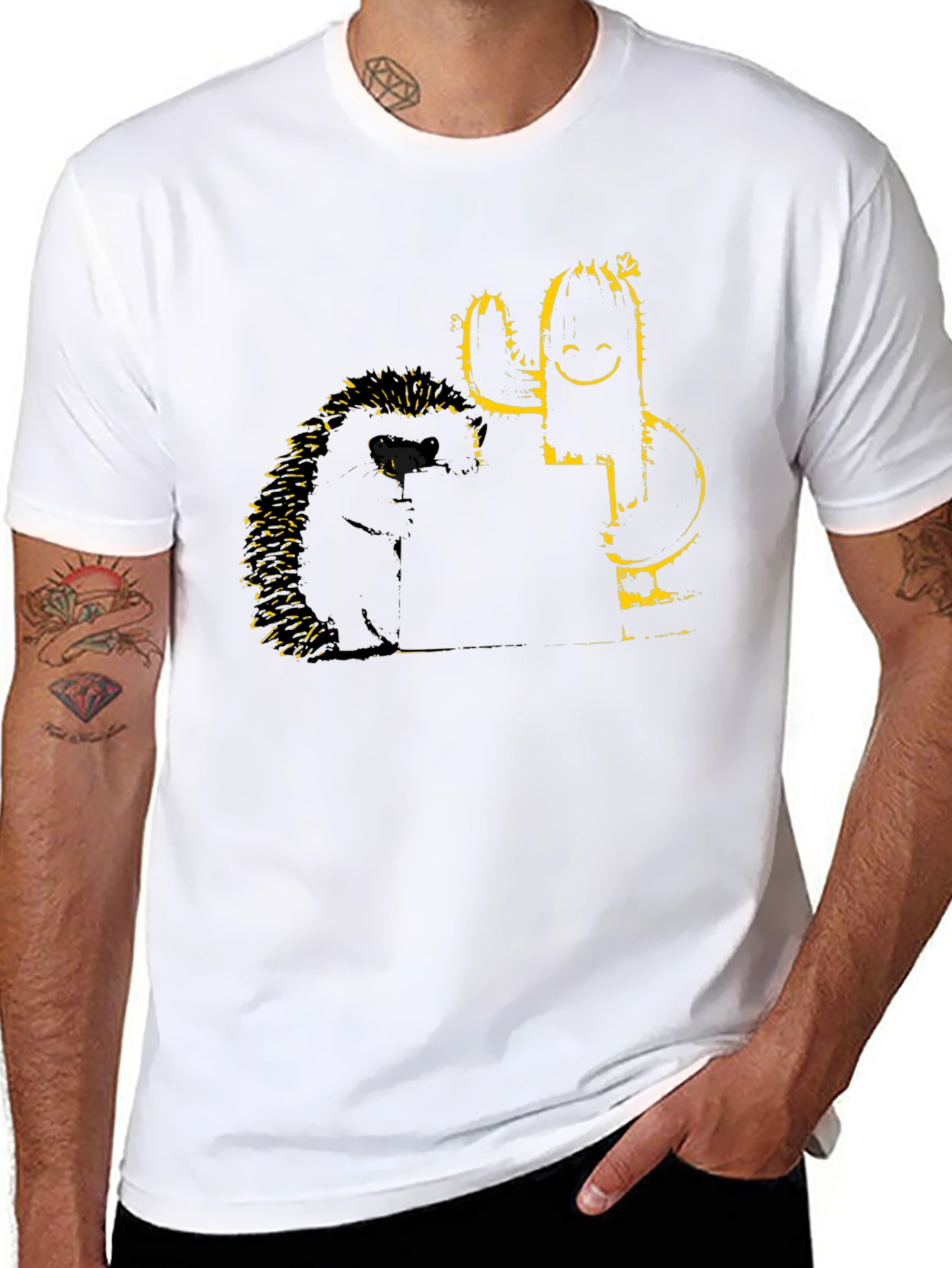 Black Hedgehog & Cactus Graphic T-Shirt - Black view 8