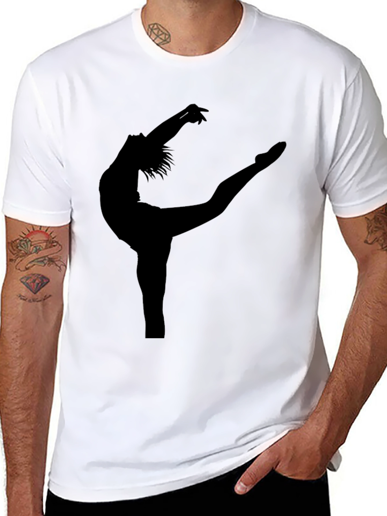 Black Ballet Dancer Silhouette Black T-Shirt view 8