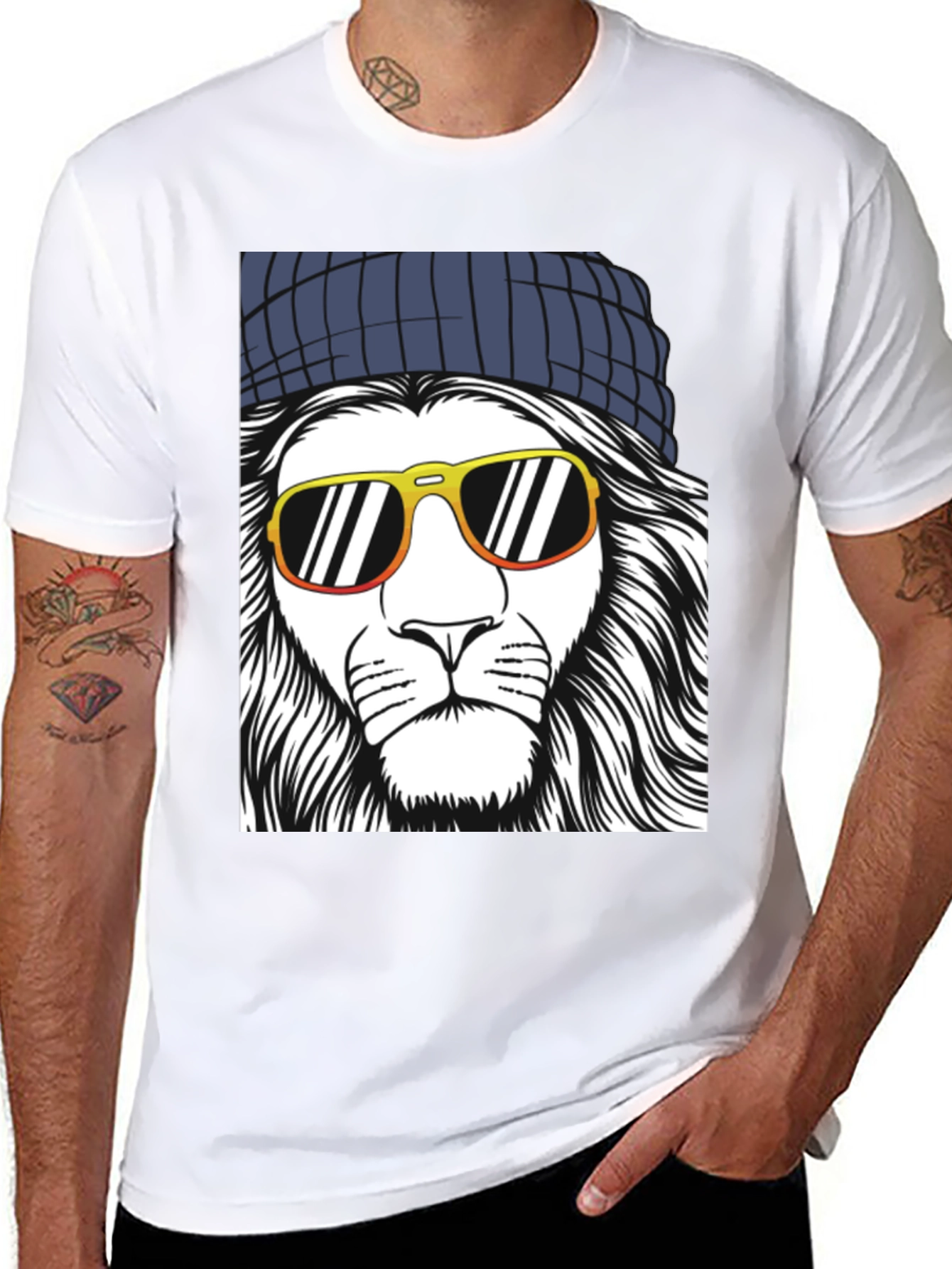 Black Cool Lion Graphic Tee - Men's Black T-Shirt view 8