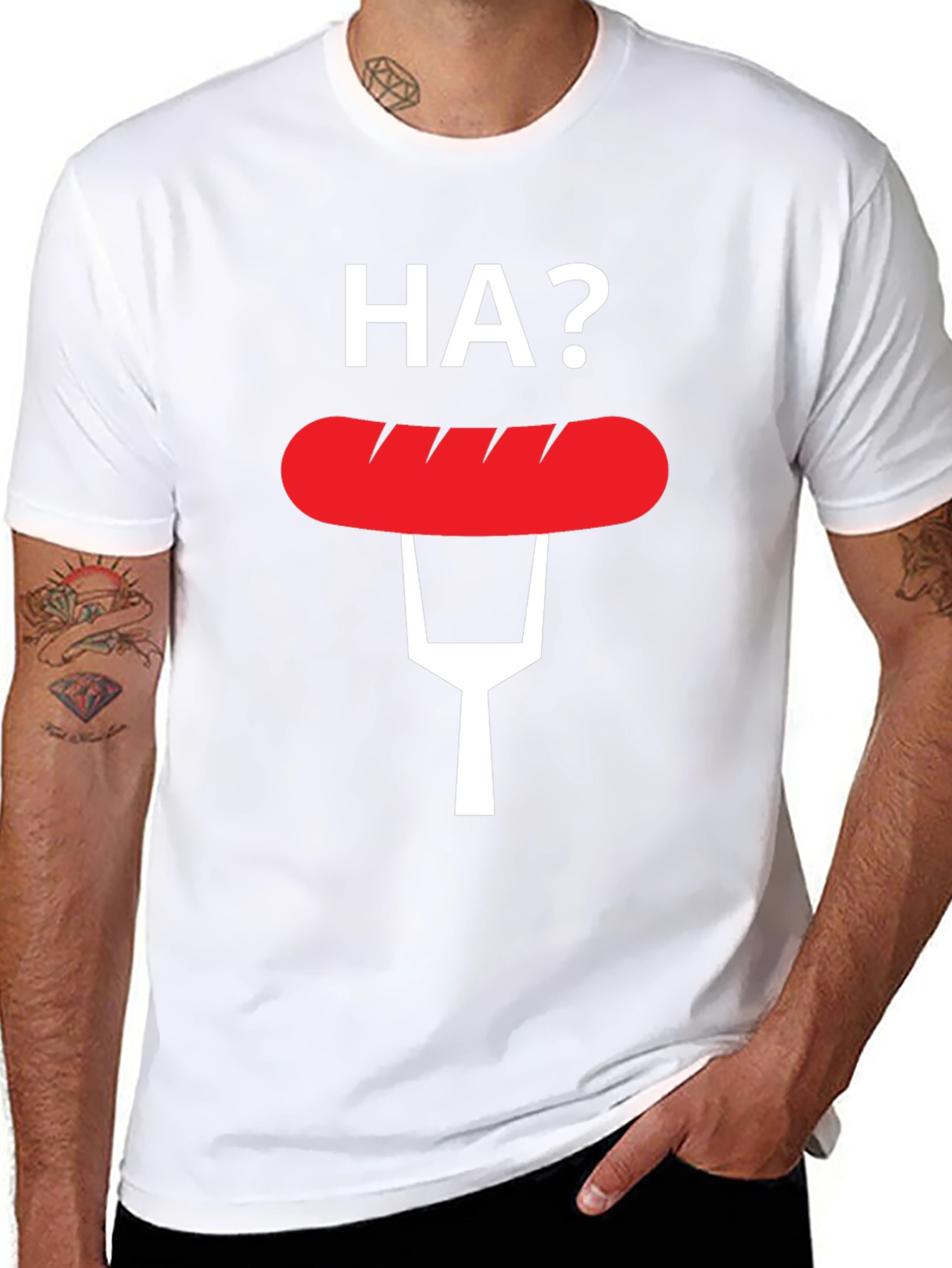 Black Funny "HA?" Hot Dog T-Shirt view 8