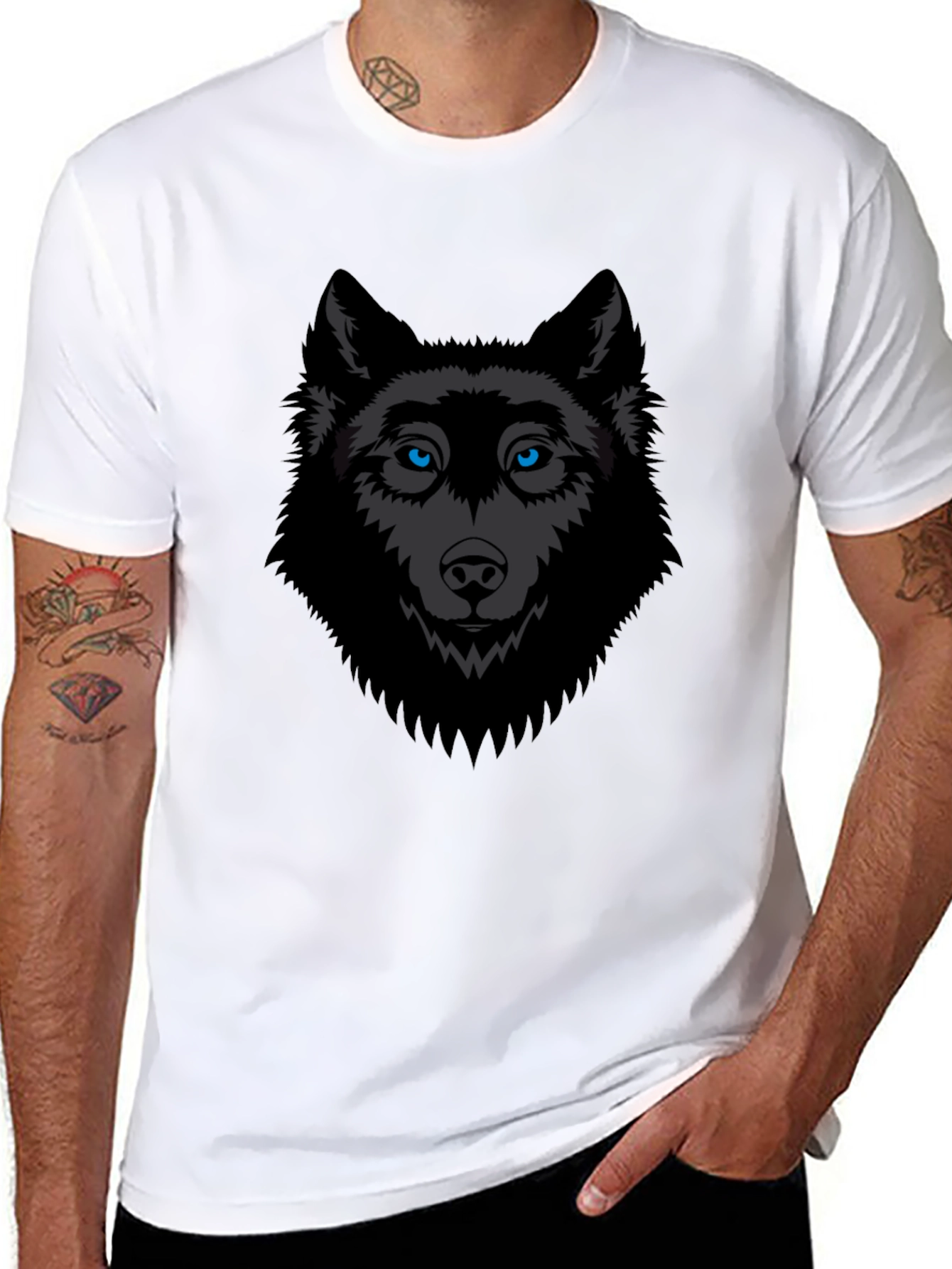Black Men's Black Wolf Graphic T-Shirt view 8