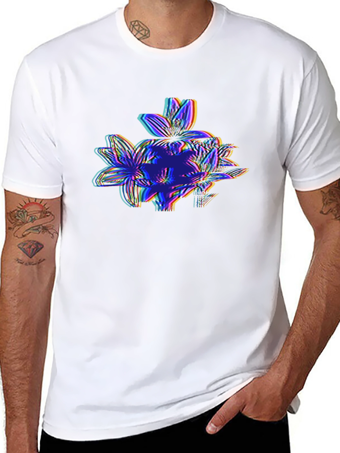 Black Vaporwave Floral Glitch Graphic Tee - Black view 8