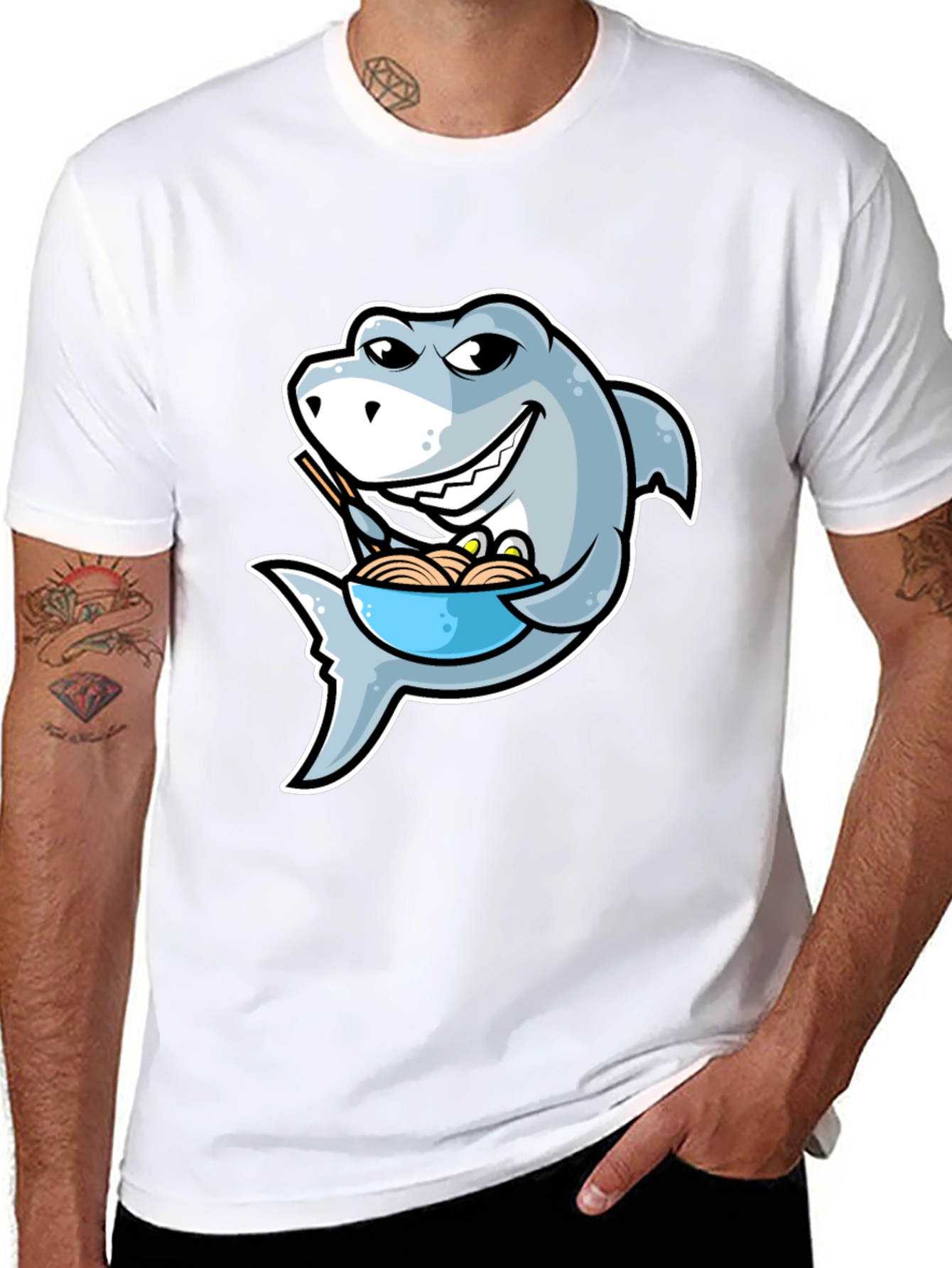 Black Shark Ramen T-Shirt - Funny Cartoon Graphic Tee view 8
