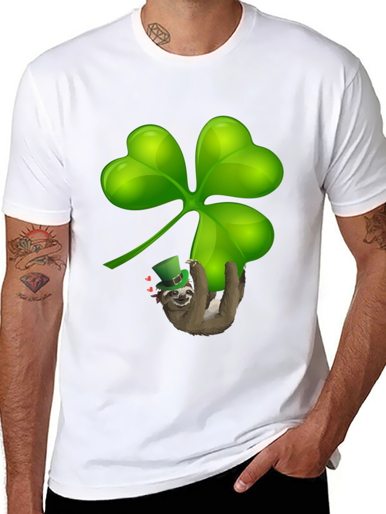 Black Sloth Shamrock T-Shirt - St. Patrick's Day Luck view 8