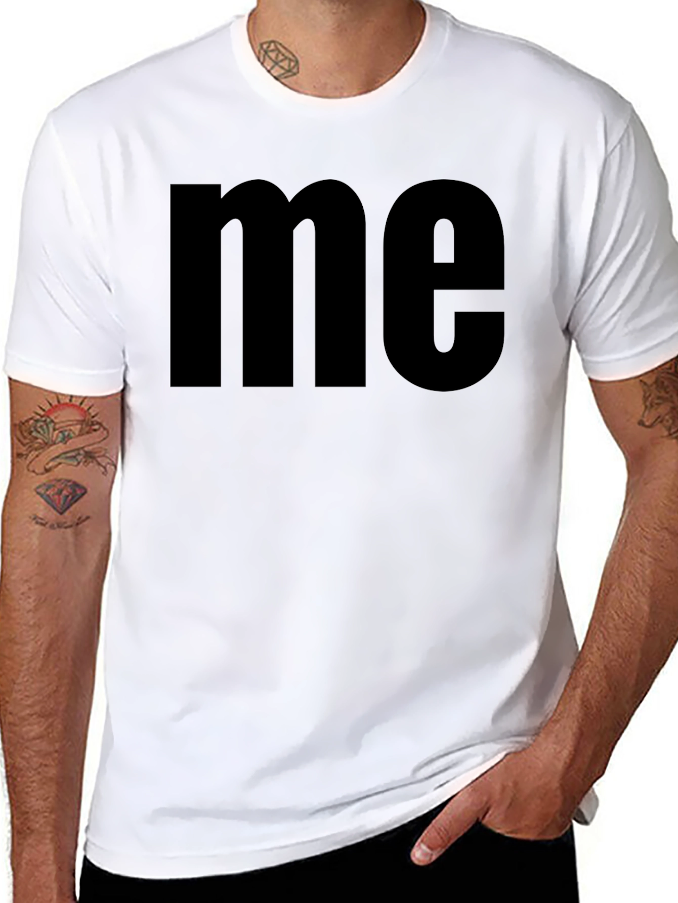 Black Simple 'Me' Graphic Tee - Black Cotton T-Shirt view 8