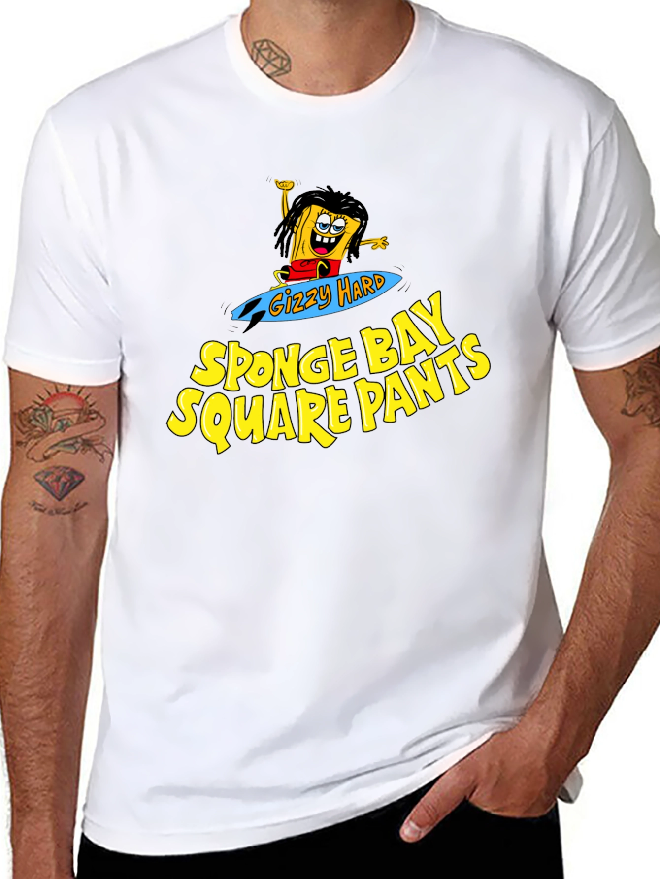 Black Sponge Bay Square Pants T-Shirt - Gizzy Hard Parody Tee view 8