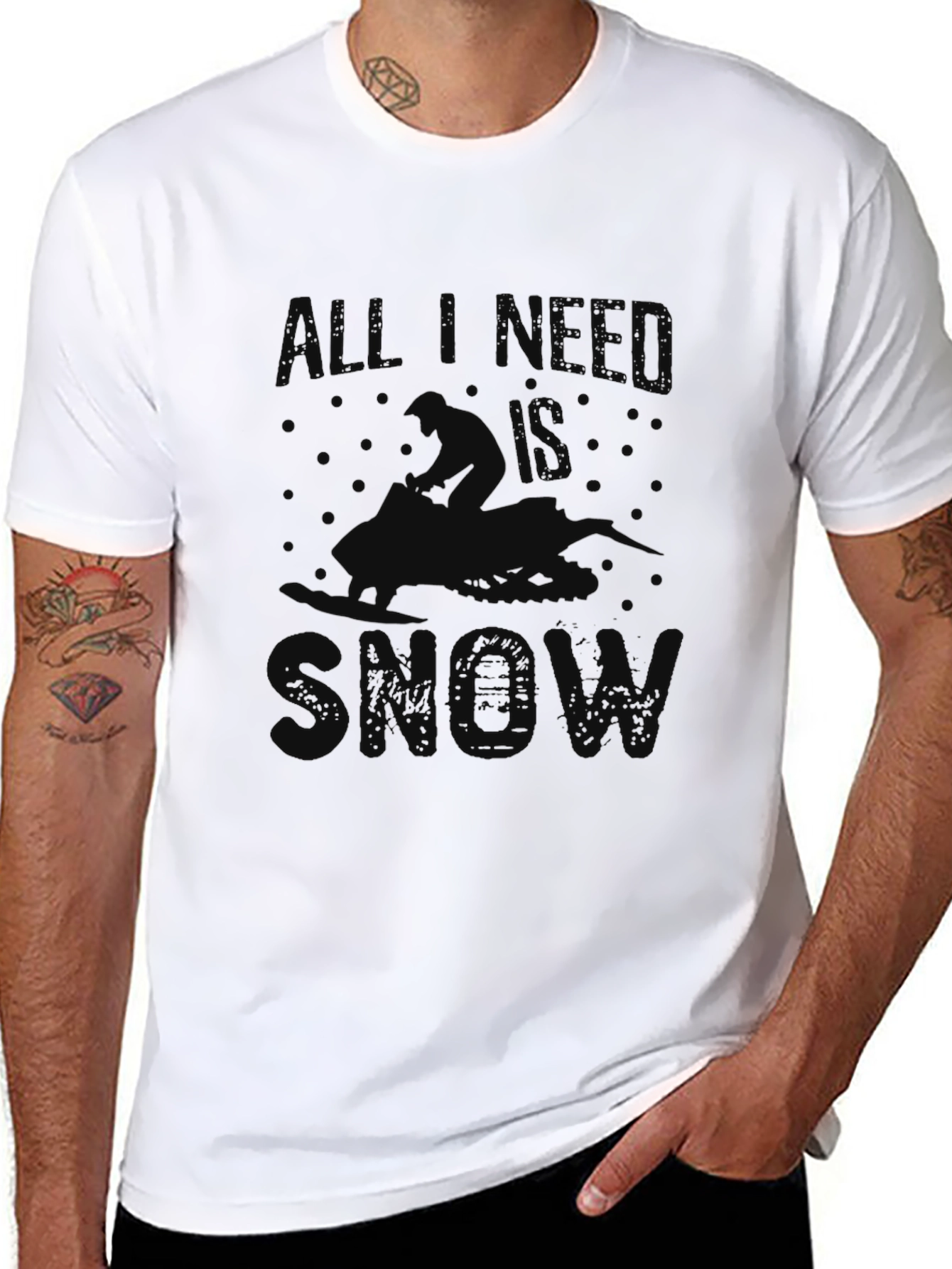 Black All I Need is Snow Black Graphic T-Shirt view 8