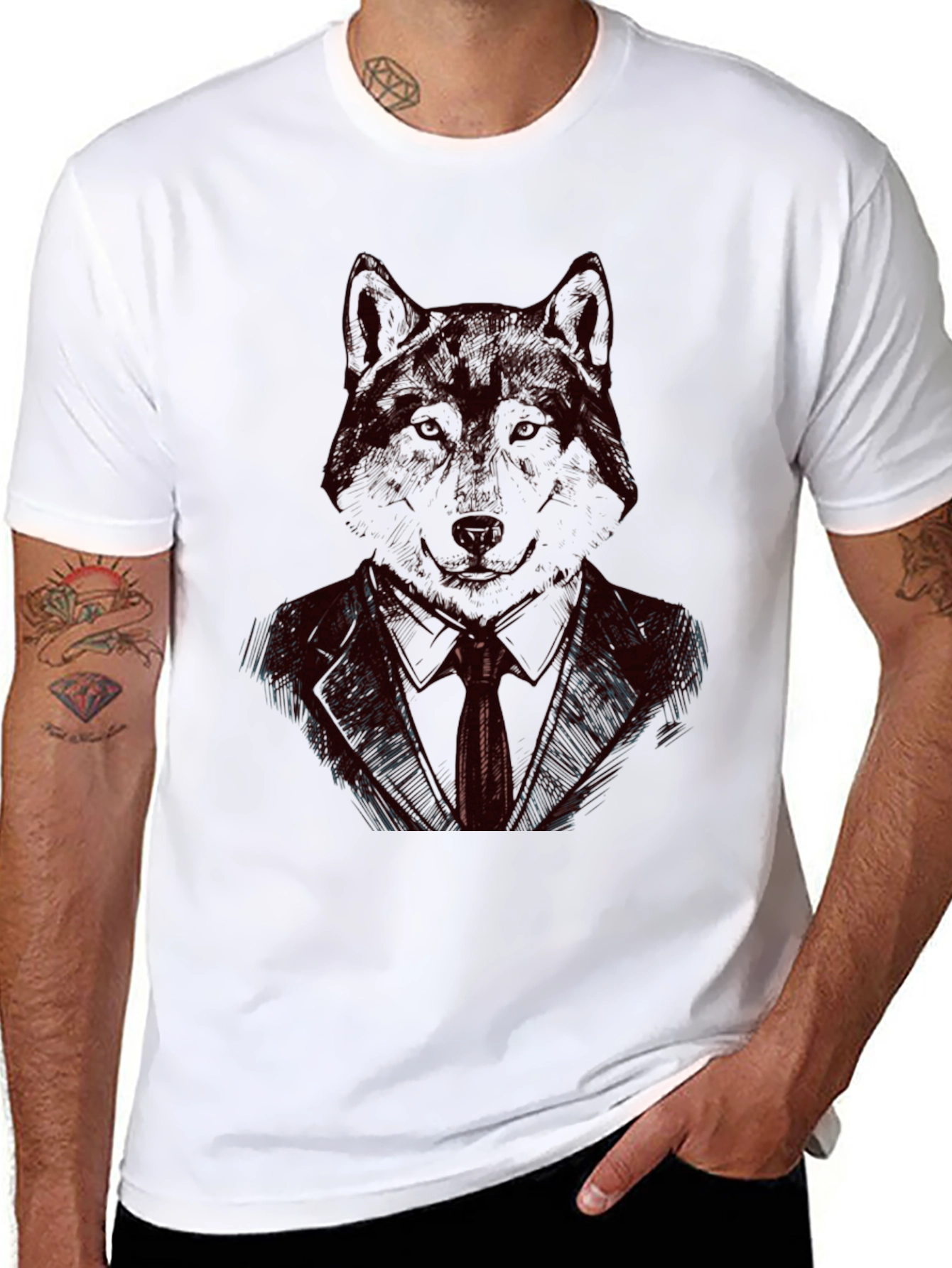Black Wolf in Suit Black T-Shirt - Unique Graphic Tee view 8