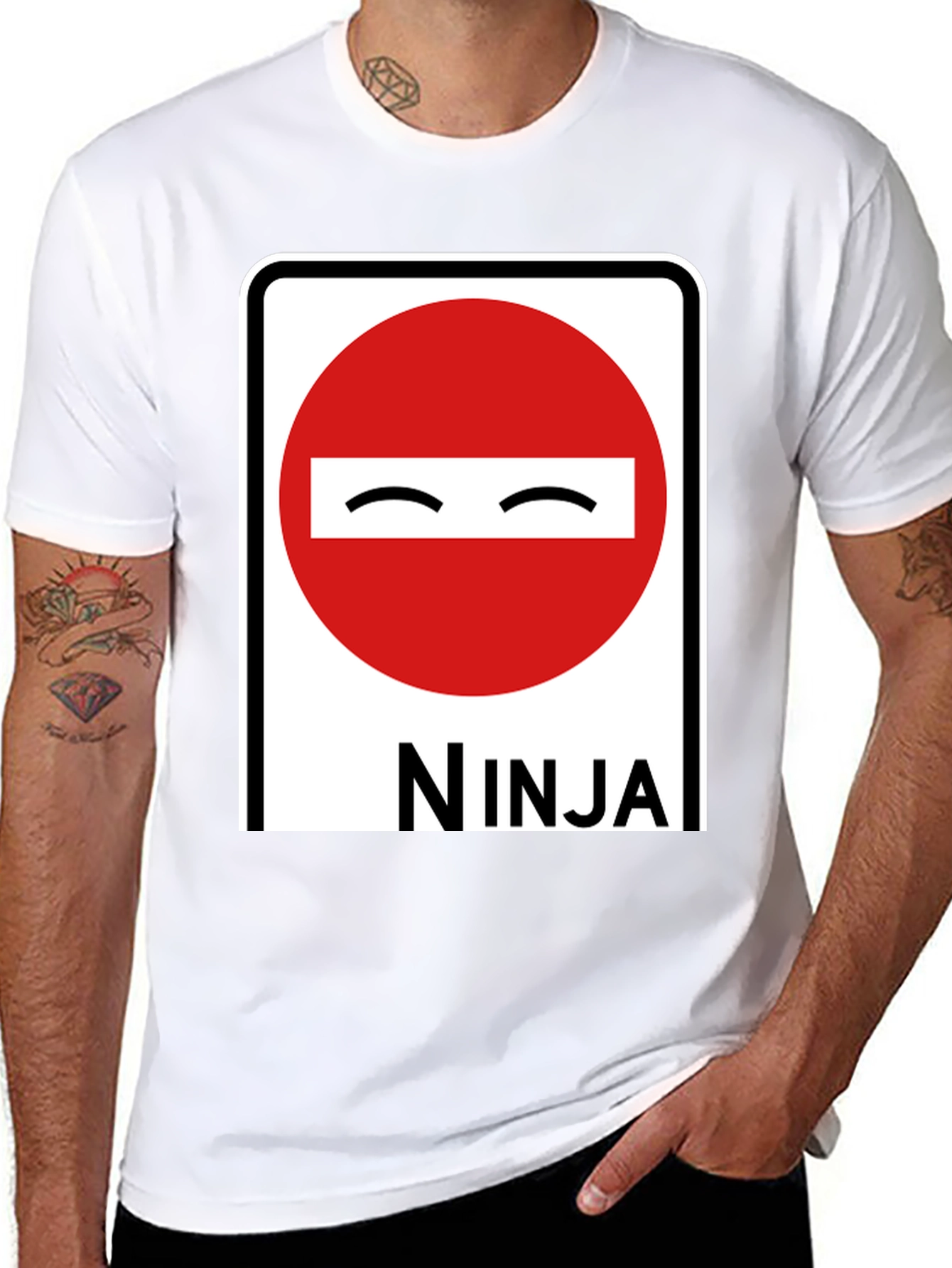 Black Ninja Road Sign Graphic T-Shirt view 8