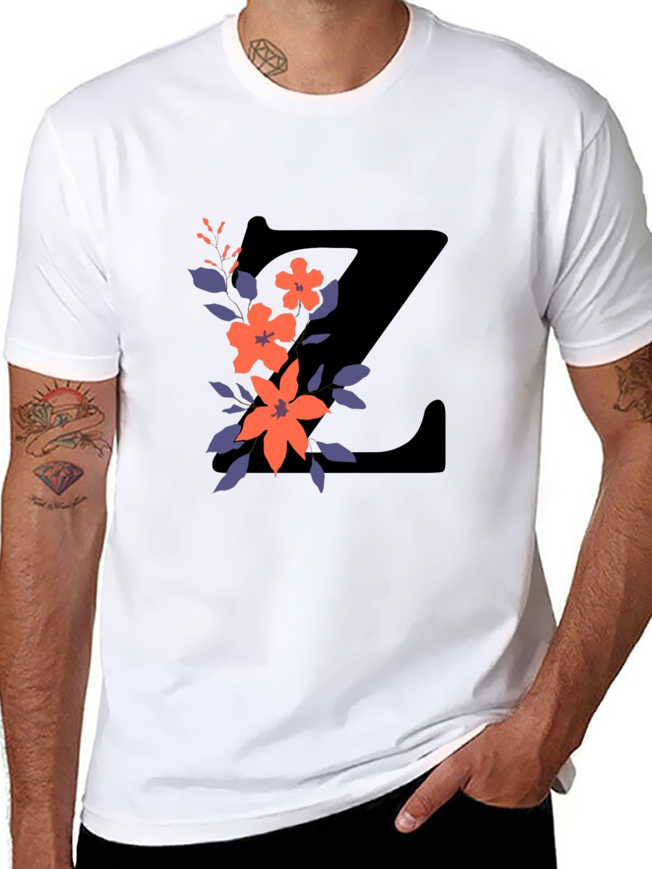 Black Floral Letter Z Black T-Shirt view 8