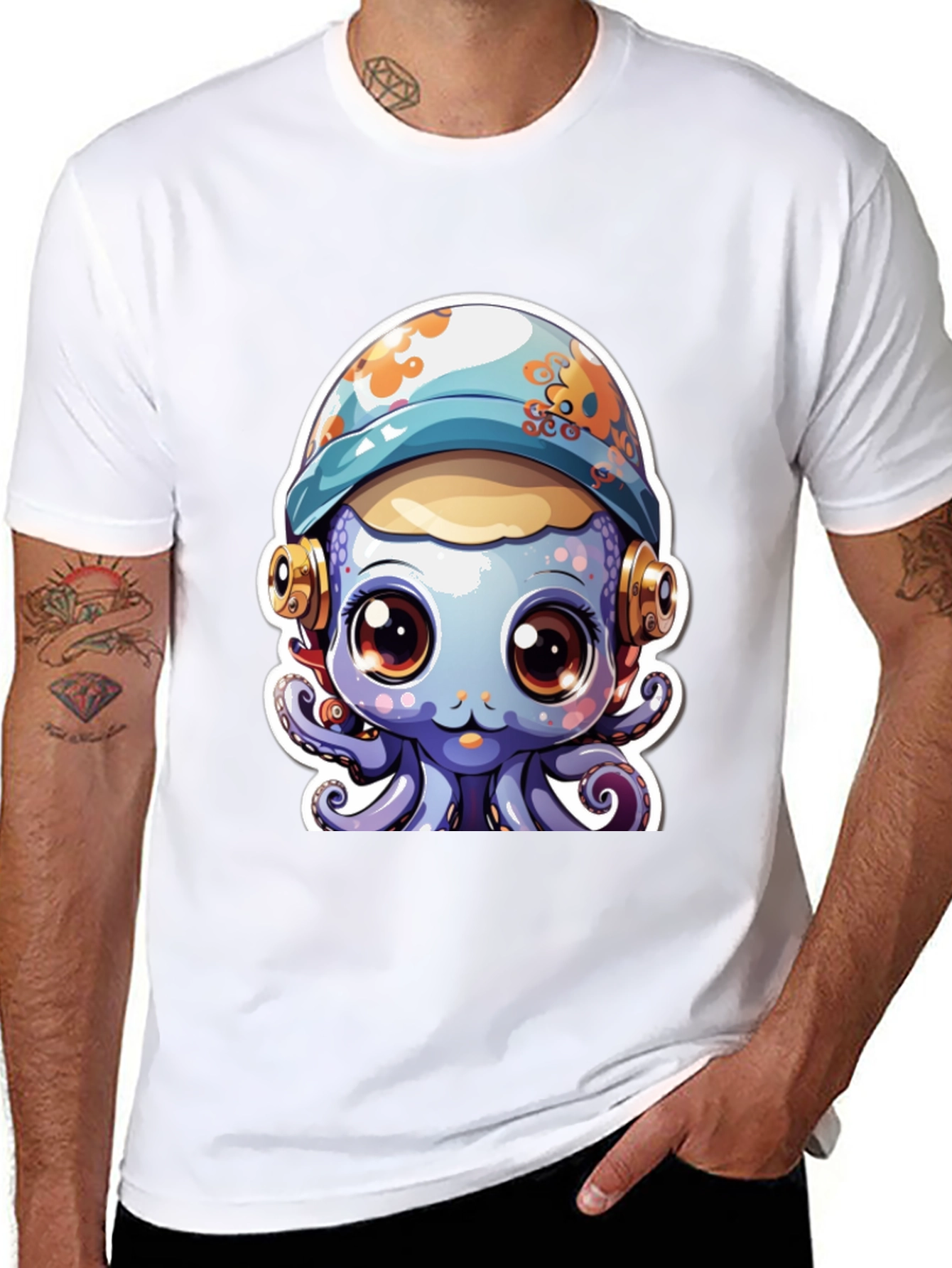 Black Cute Octopus Tee - Unique Graphic T-Shirt view 8
