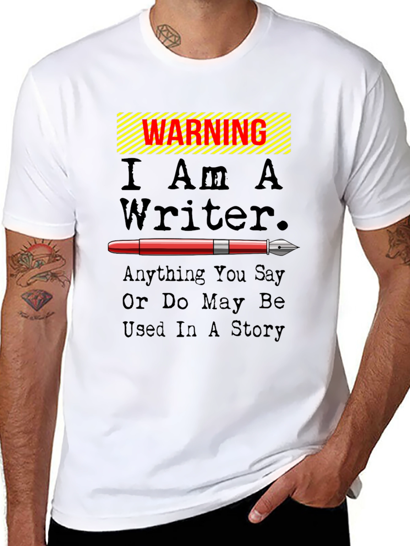 Black Warning I Am A Writer Novelty Graphic T-Shirt view 8