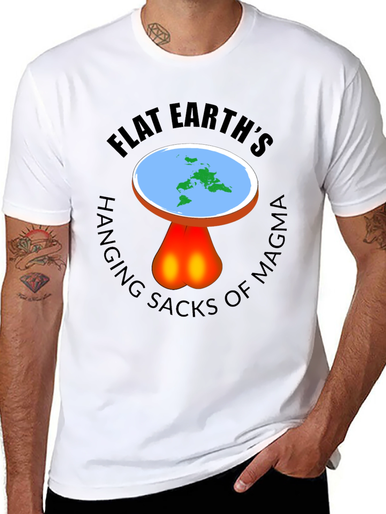 Black Flat Earth Hanging Sacks Of Magma T-Shirt view 8