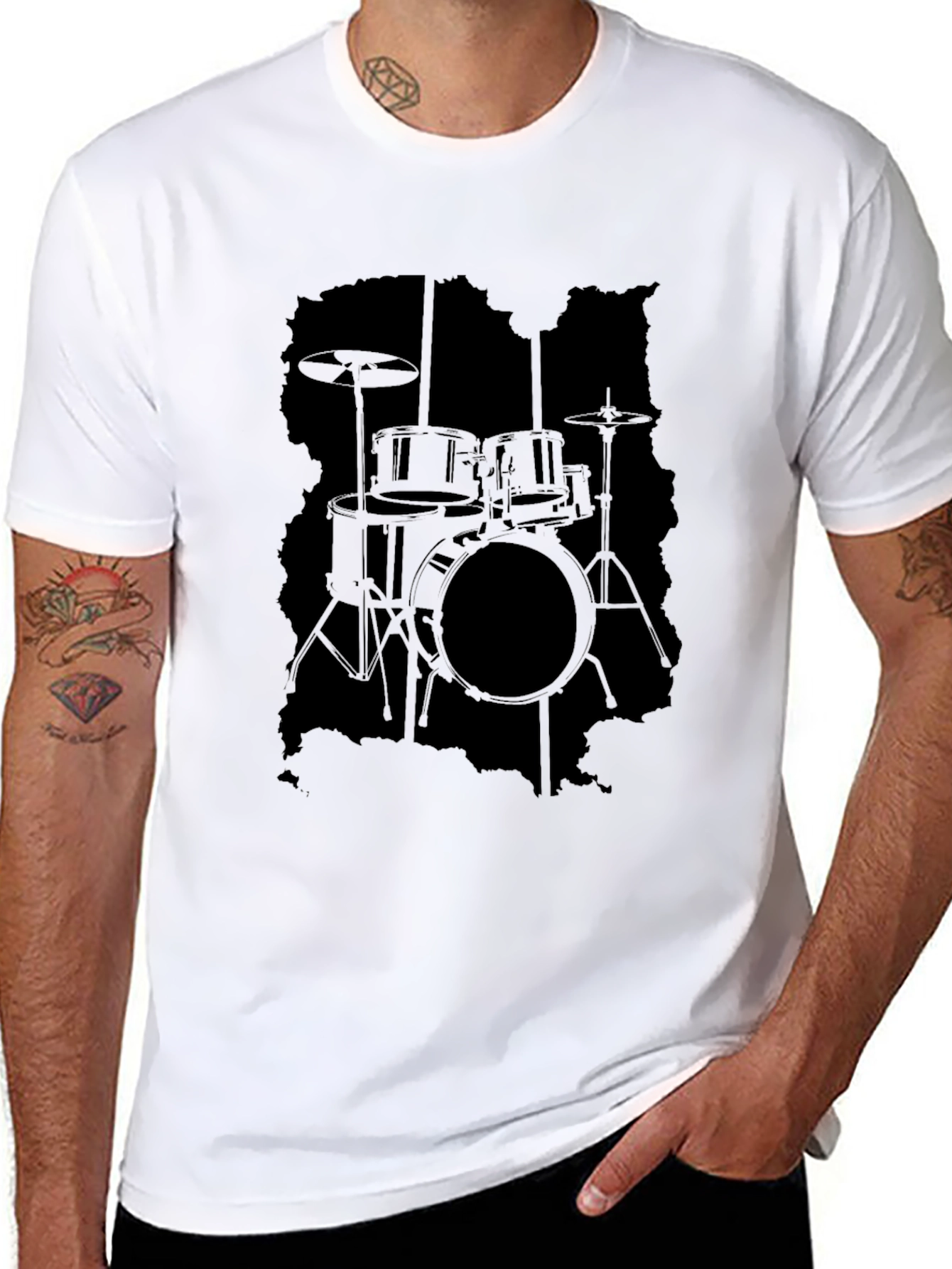 Black Black Drum Set Graphic T-Shirt view 8