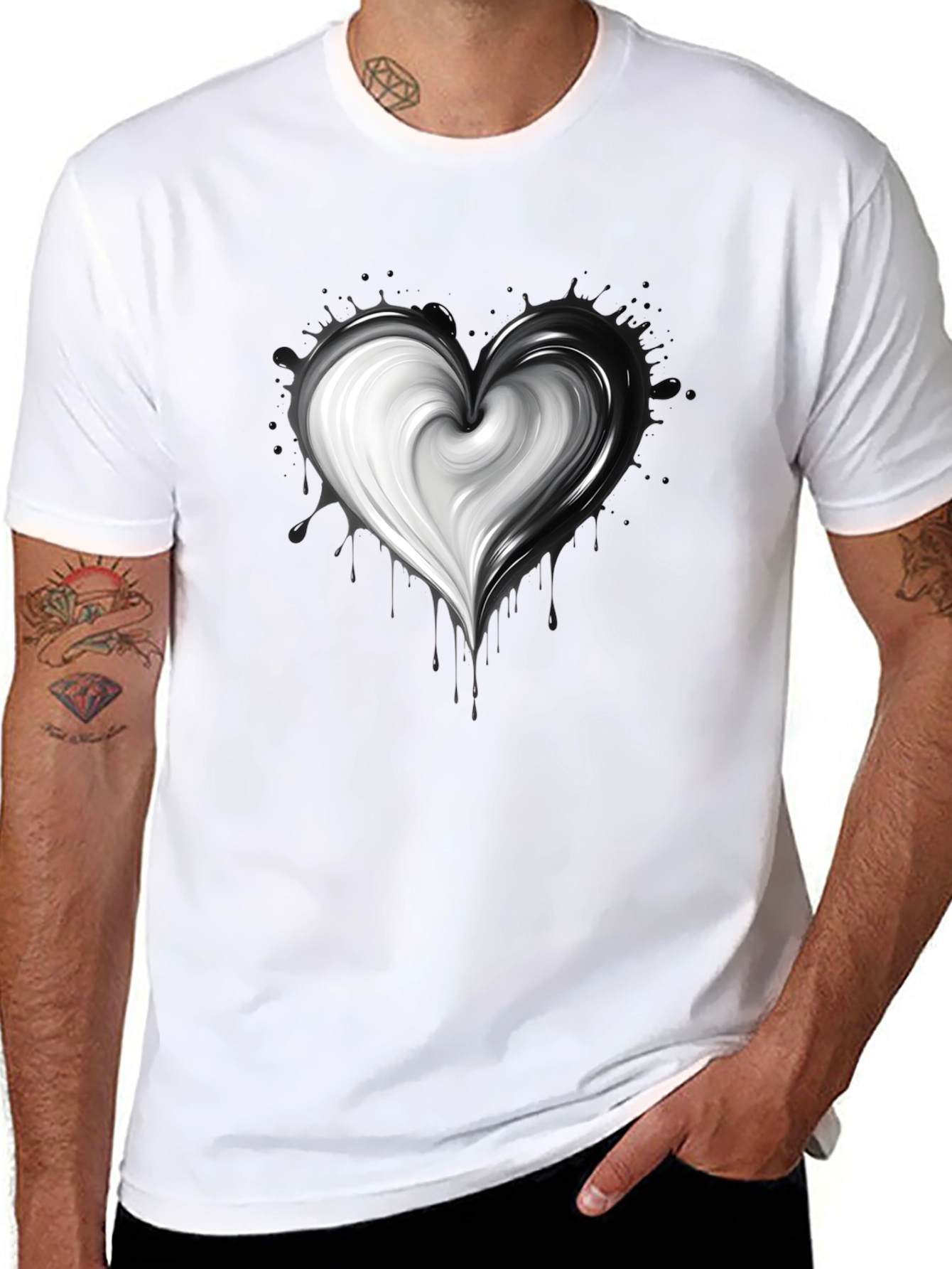 Black Yin Yang Heart Graphic Tee - Unisex Soft Cotton view 8