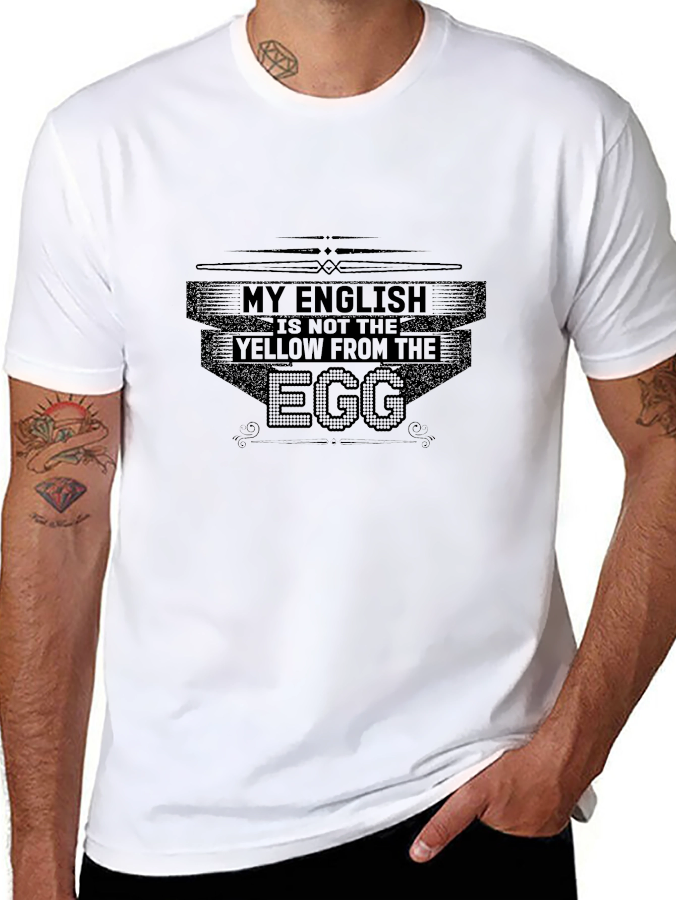Black Funny English Pun T-Shirt - My English is Not the Yellow from the Egg view 8