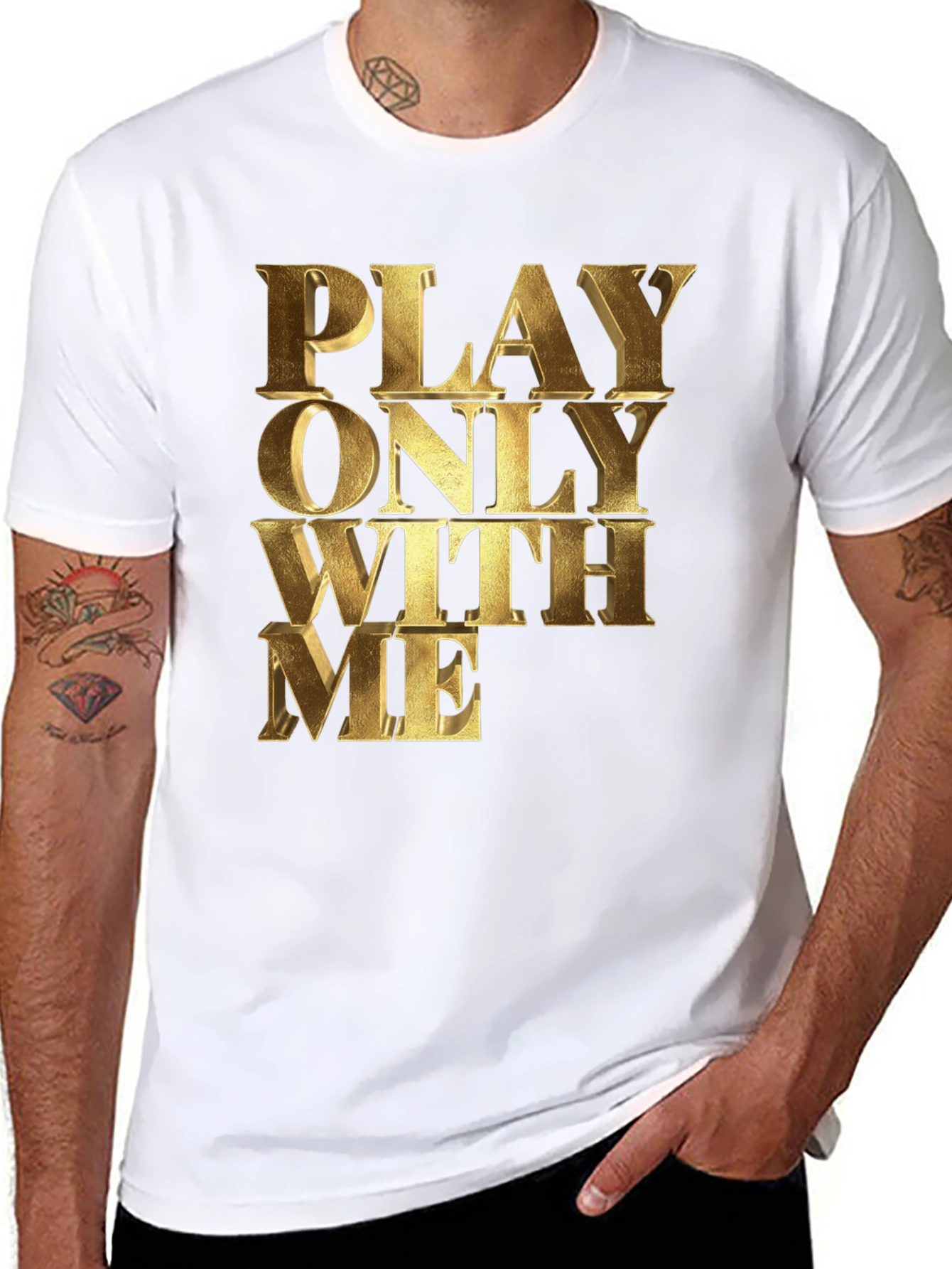 Black Play Only With Me Gold Text Black T-Shirt view 8