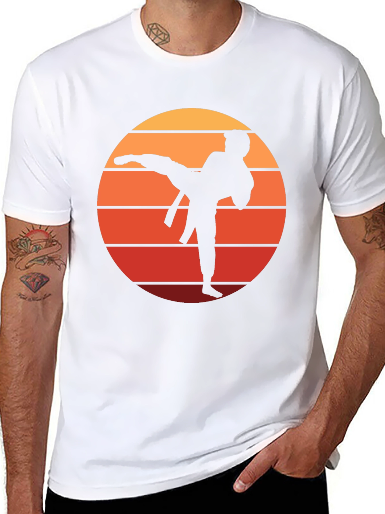 Black Karate Sunset Graphic Tee - Martial Arts Silhouette T-Shirt view 8