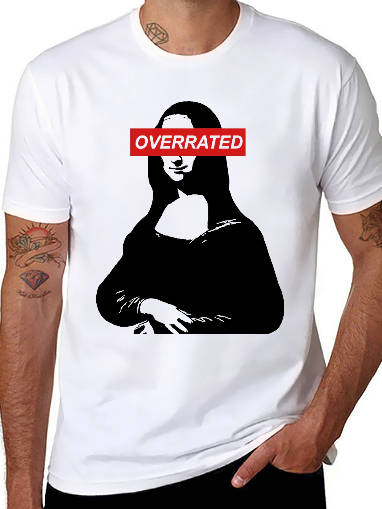 Black Overrated Mona Lisa Graphic Tee - Unique Humor T-Shirt view 8