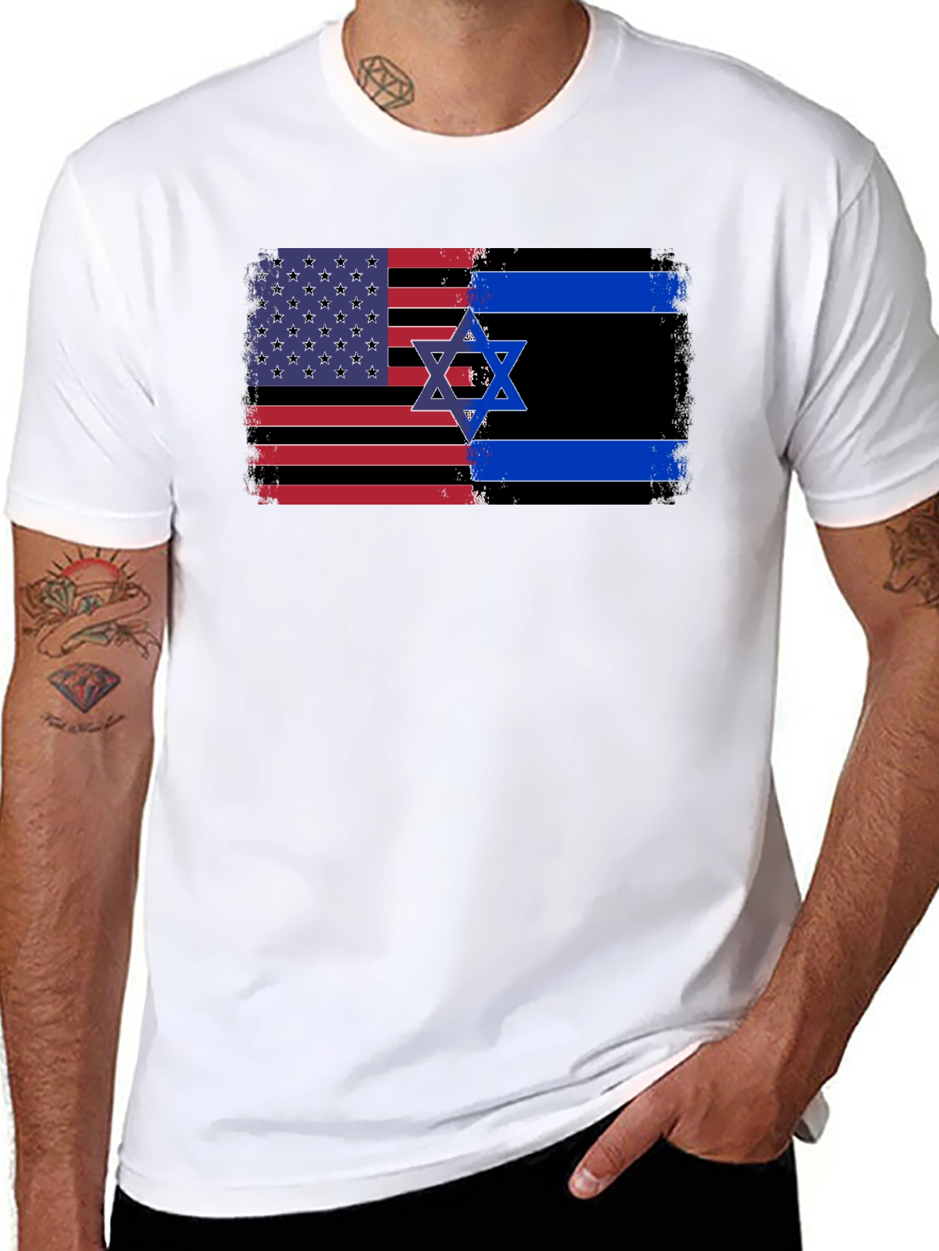 Black USA Israel Flag Graphic Tee view 8