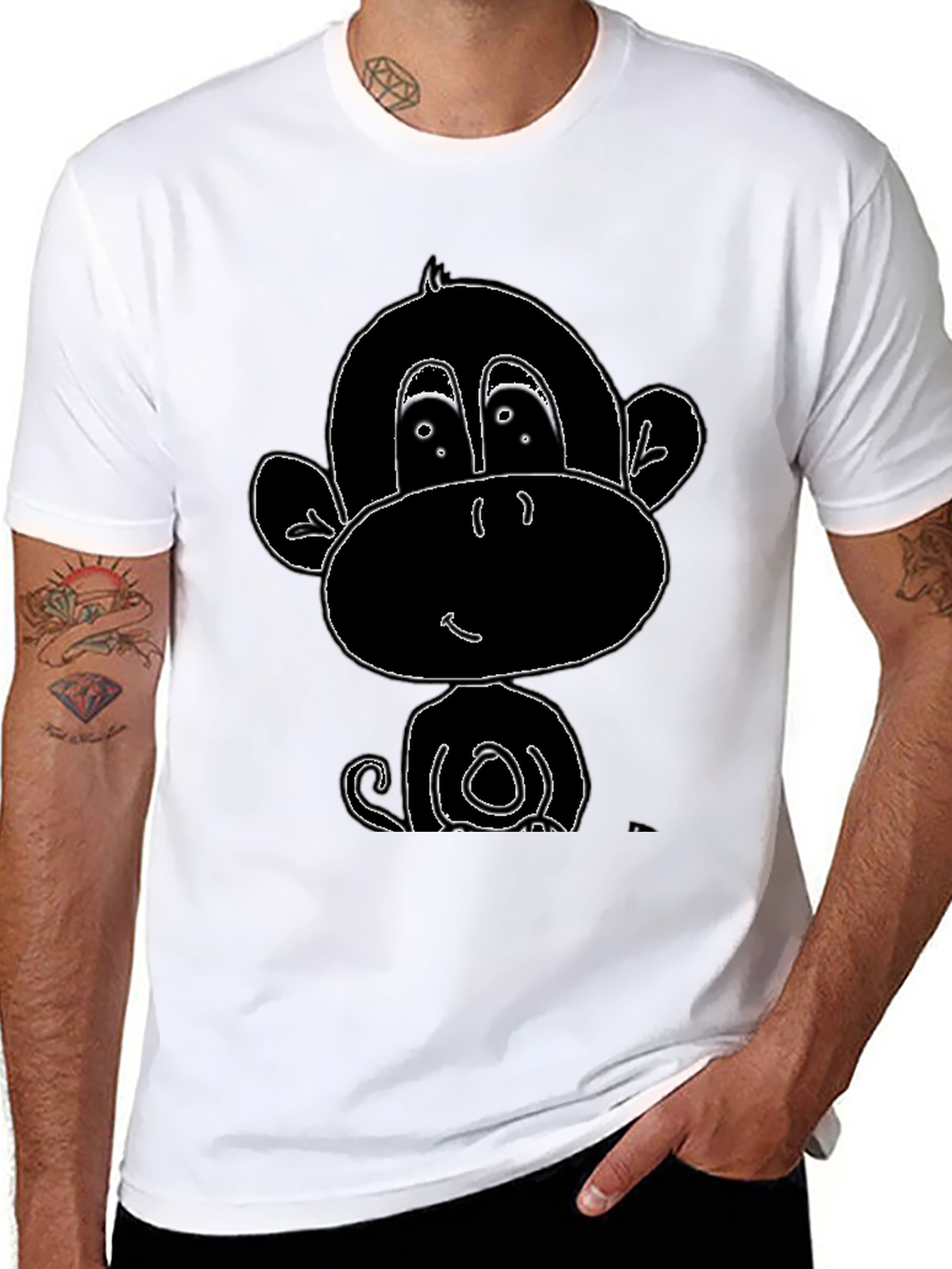 Black Cartoon Monkey Graphic Tee - Black view 8