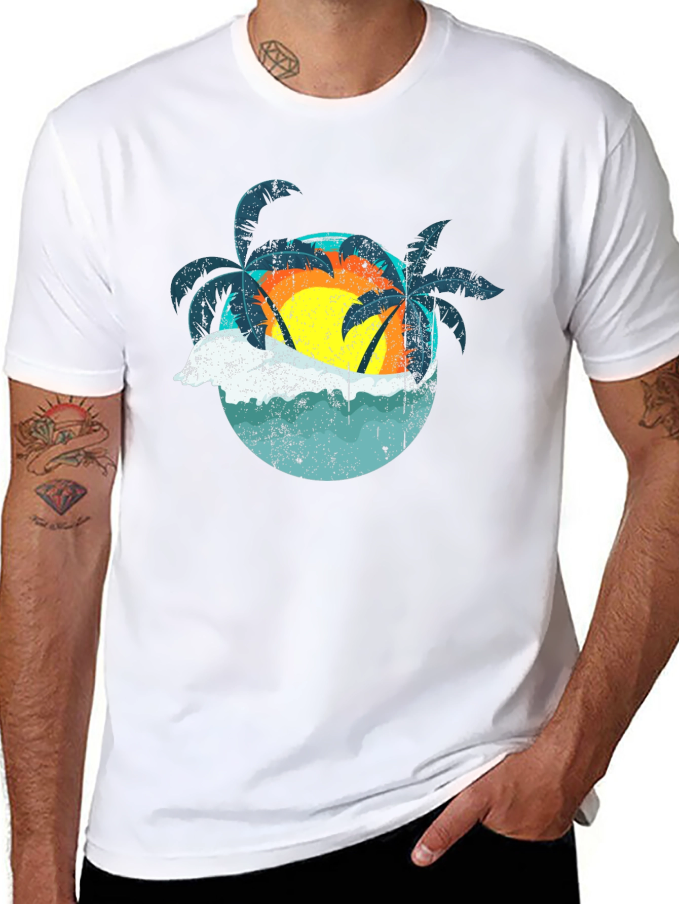 Black Retro Sunset Palms T-Shirt - Black view 8