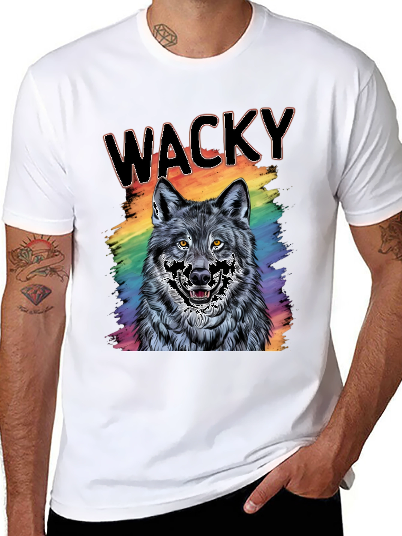Black Wacky Wolf Graphic Tee - Colorful Animal T-Shirt view 8