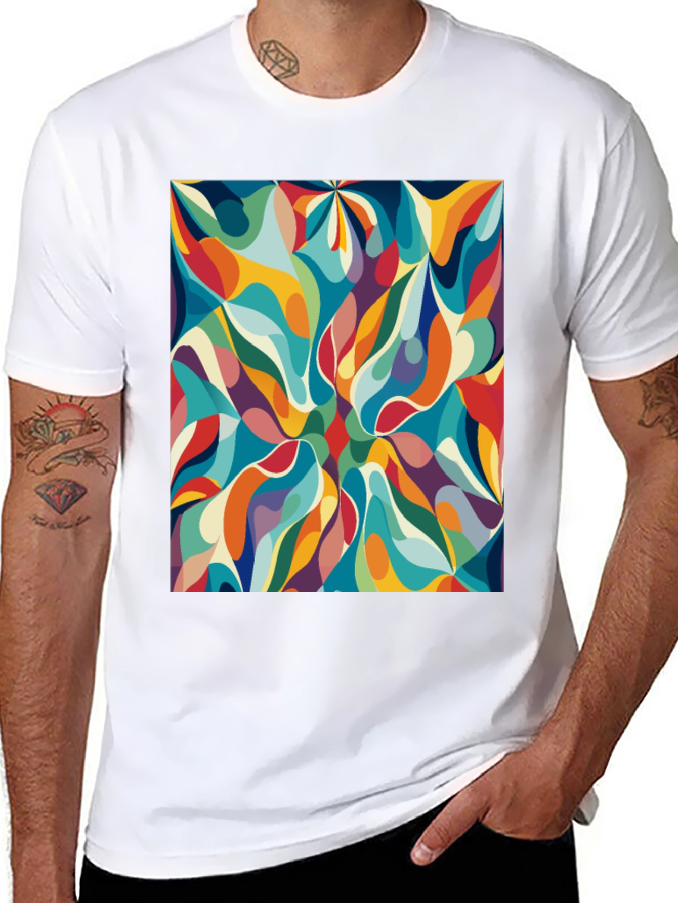 Black Retro Abstract Graphic Print Tee - Bold Style view 8