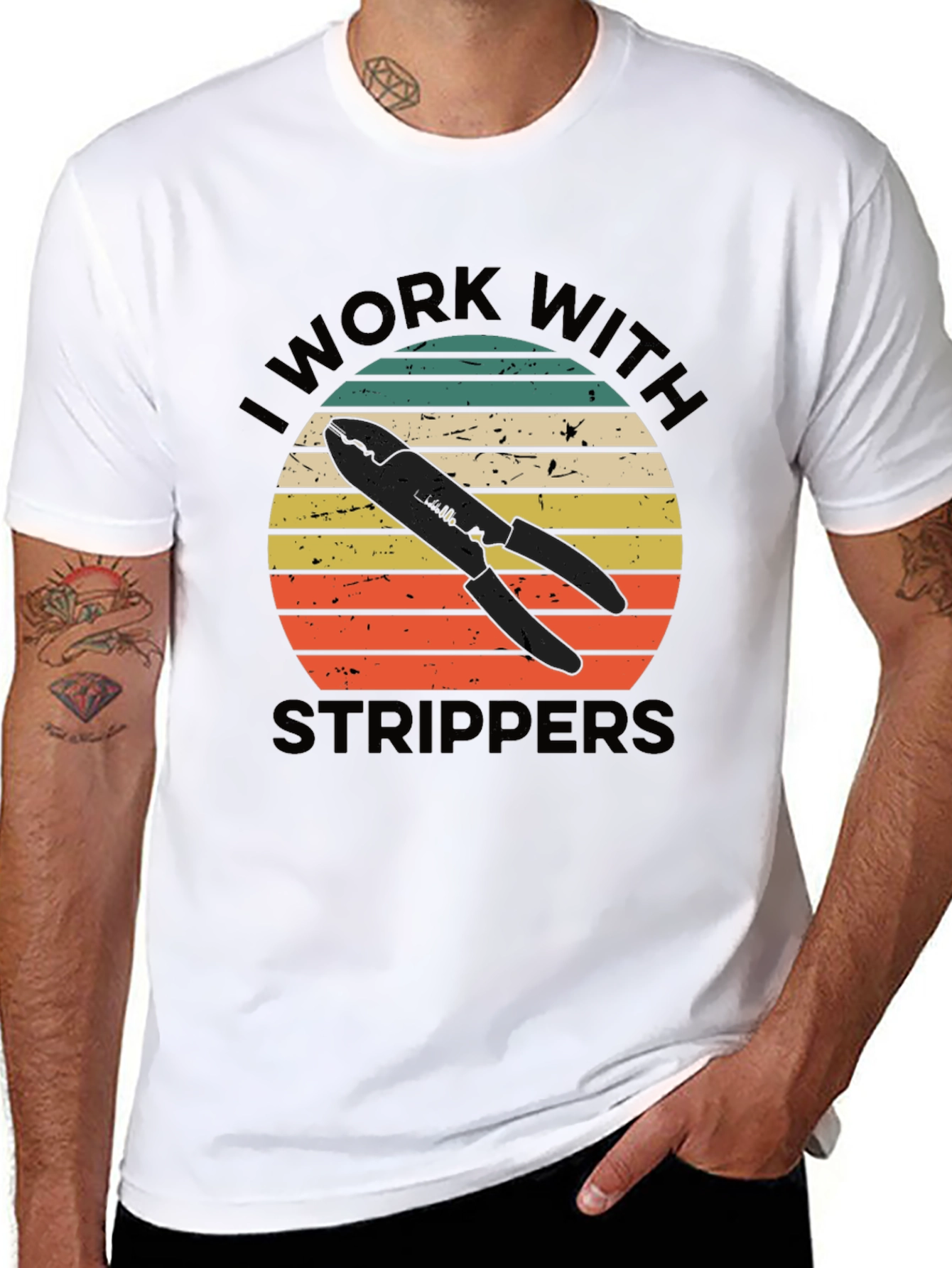 Black I Work With Strippers Funny Electrician T-Shirt view 8