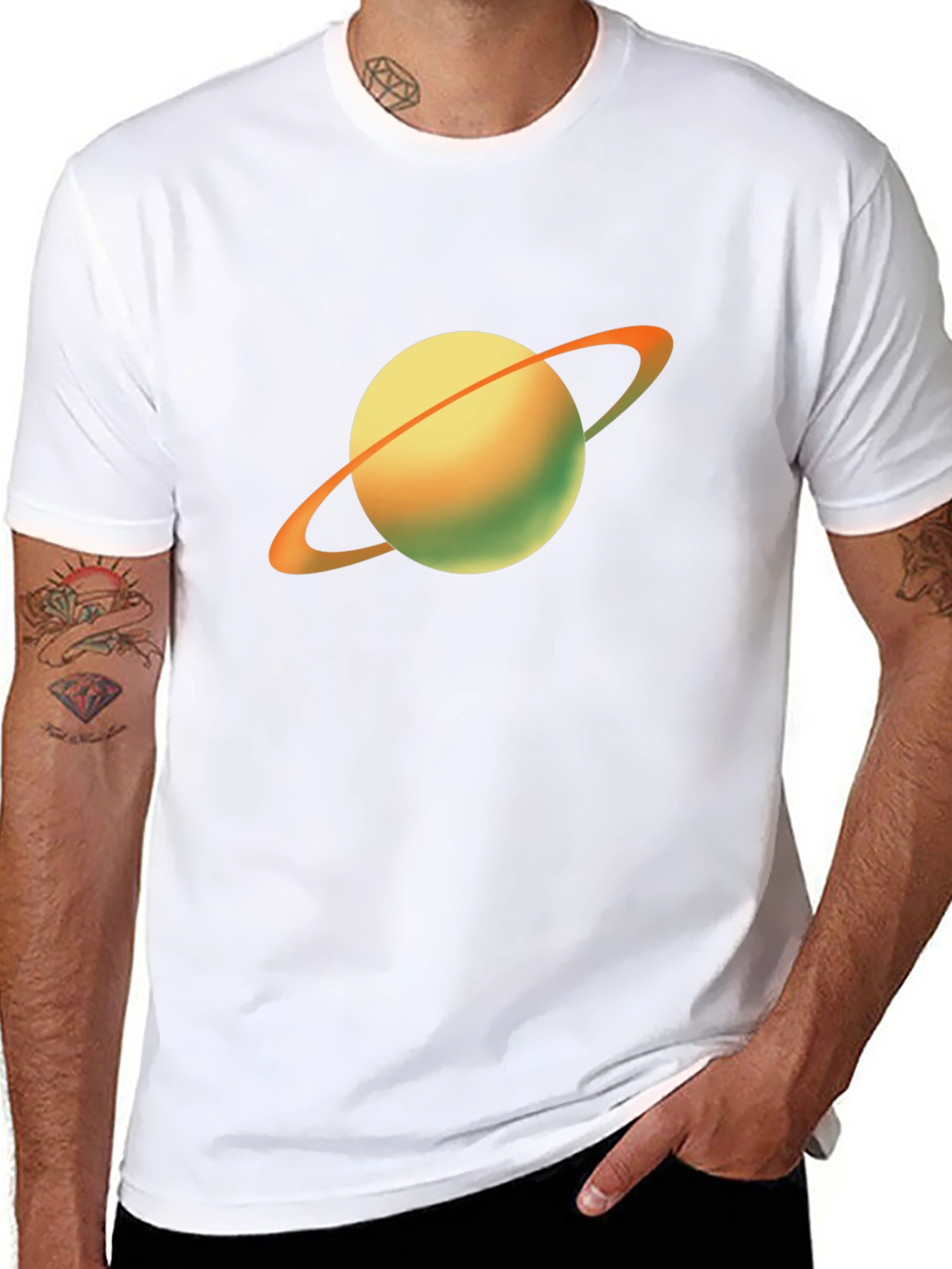 Black Saturn Graphic T-Shirt - Black Cotton Blend view 8