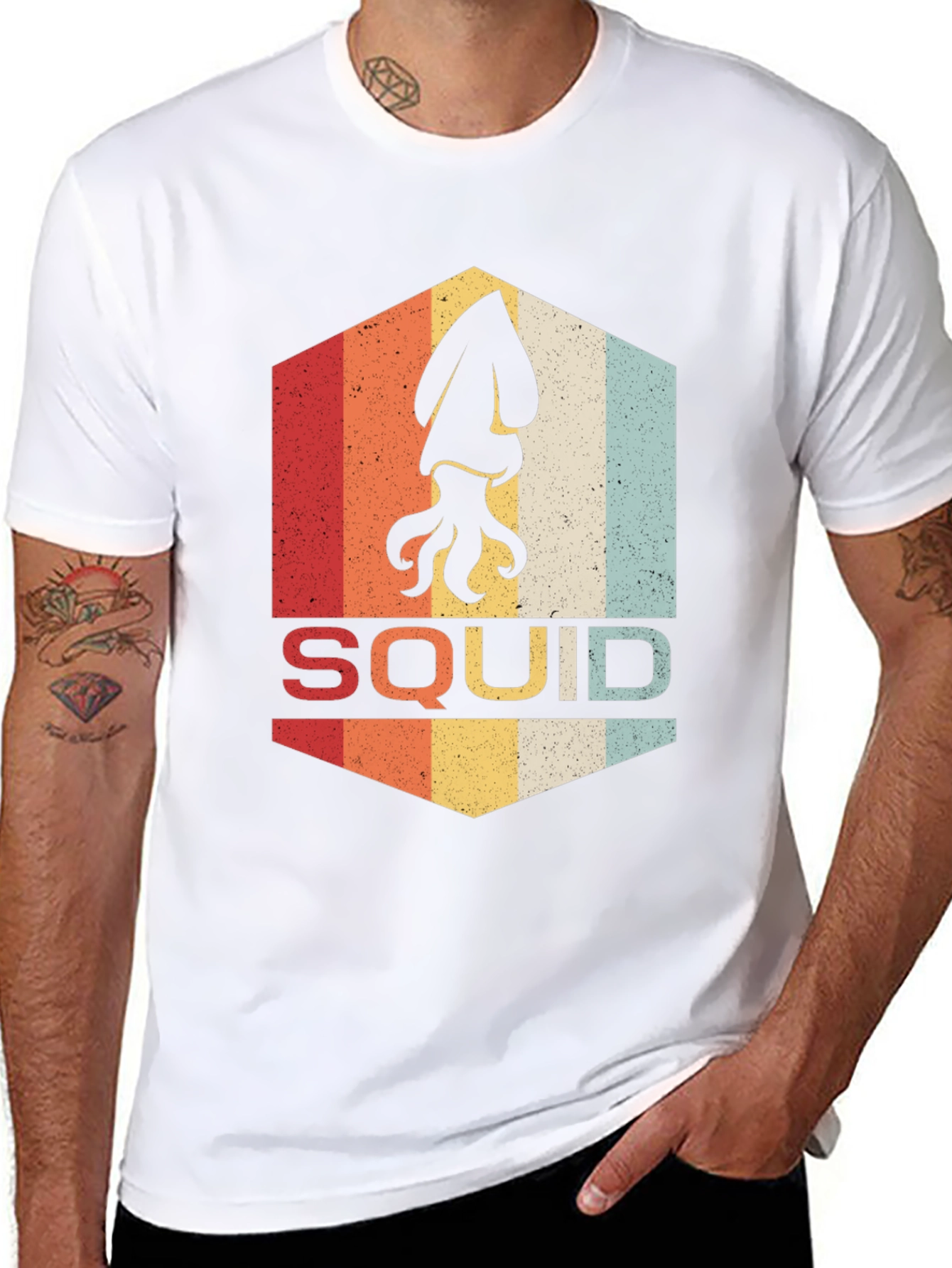 Black Retro Squid Graphic T-Shirt - Vintage Style Tee view 8