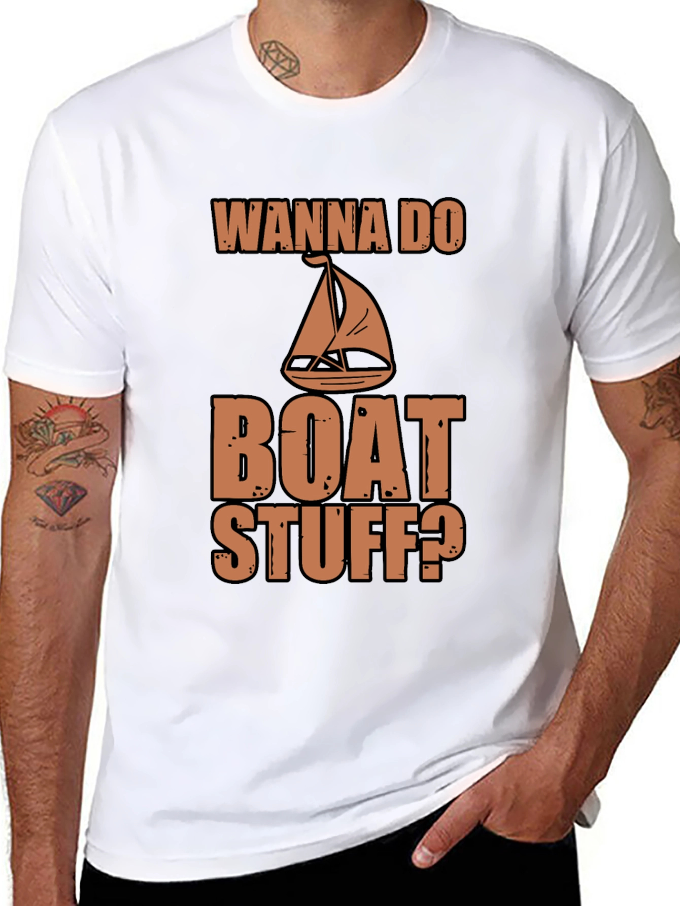 Black Wanna Do Boat Stuff? Graphic Tee view 8