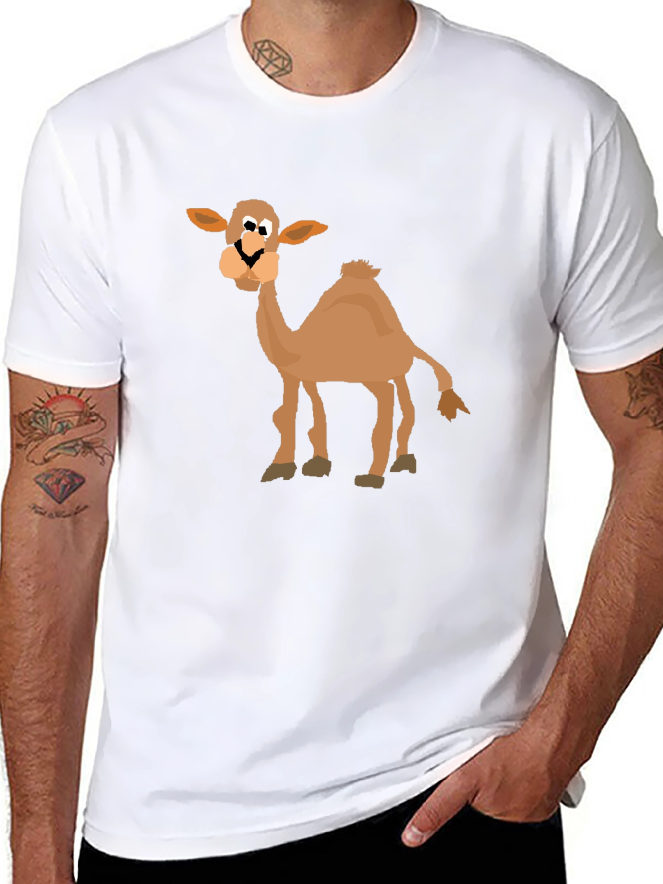 Black Cartoon Camel Graphic T-Shirt - Black Cotton Blend view 8