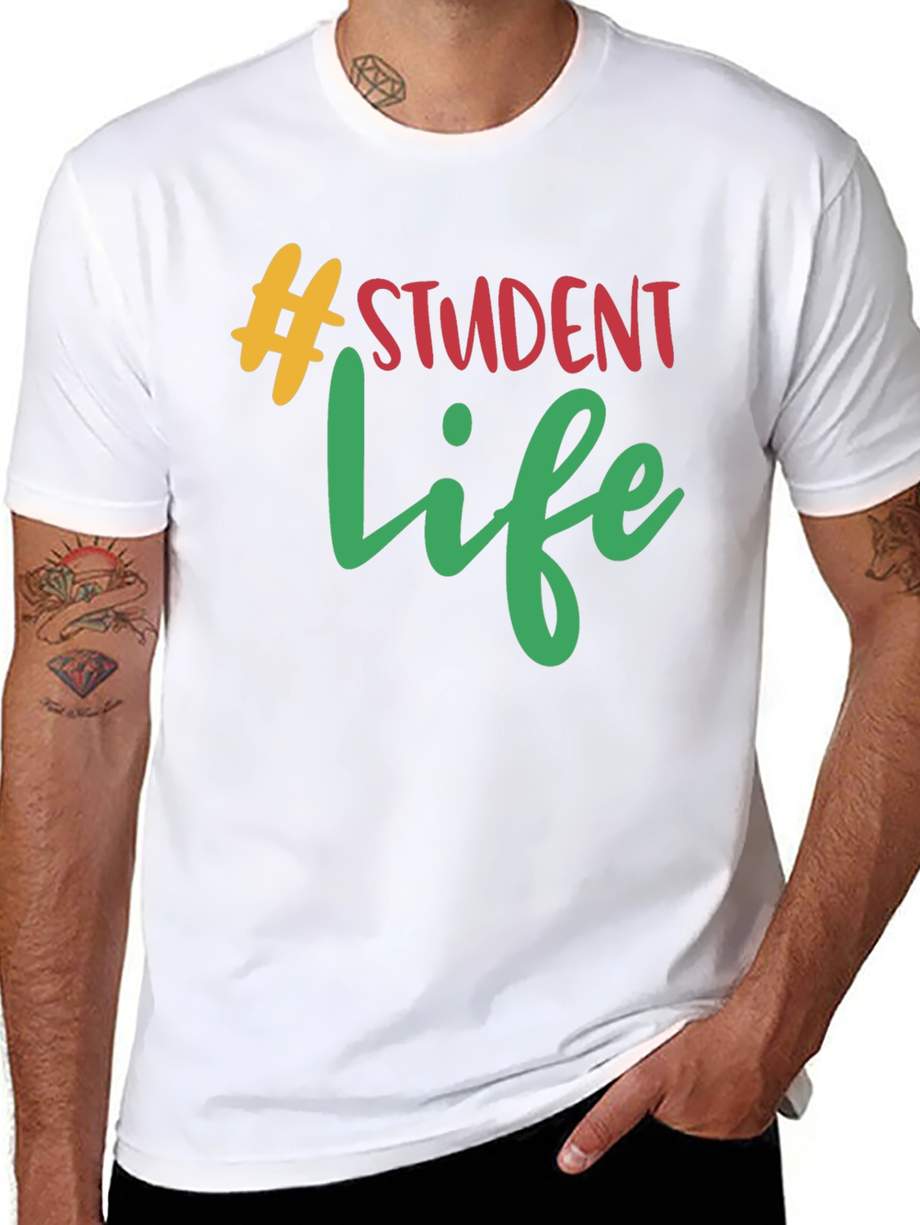 Black Student Life Graphic Tee - Black Cotton T-Shirt view 8