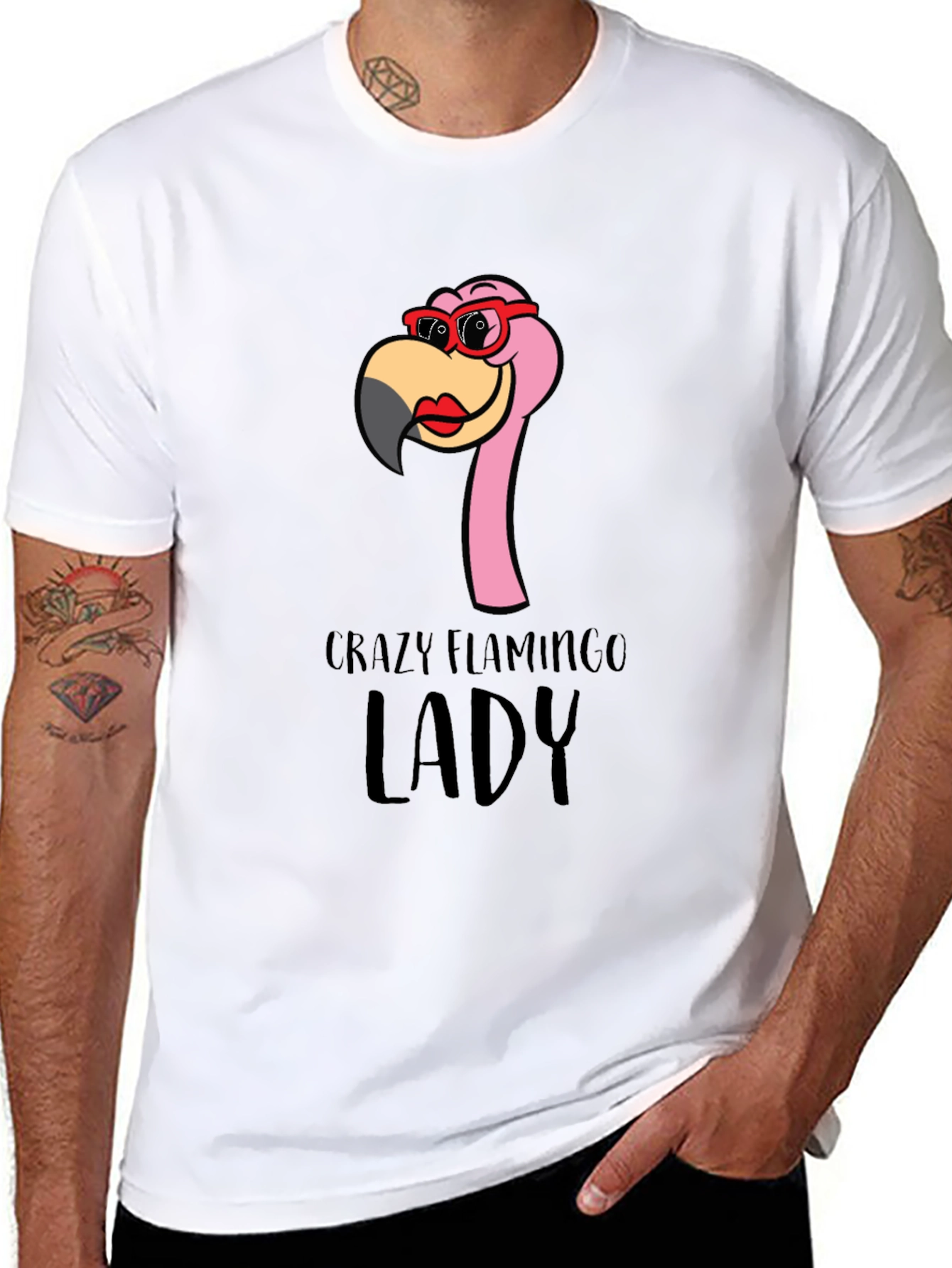 Black Crazy Flamingo Lady T-Shirt - Fun Novelty Tee view 8