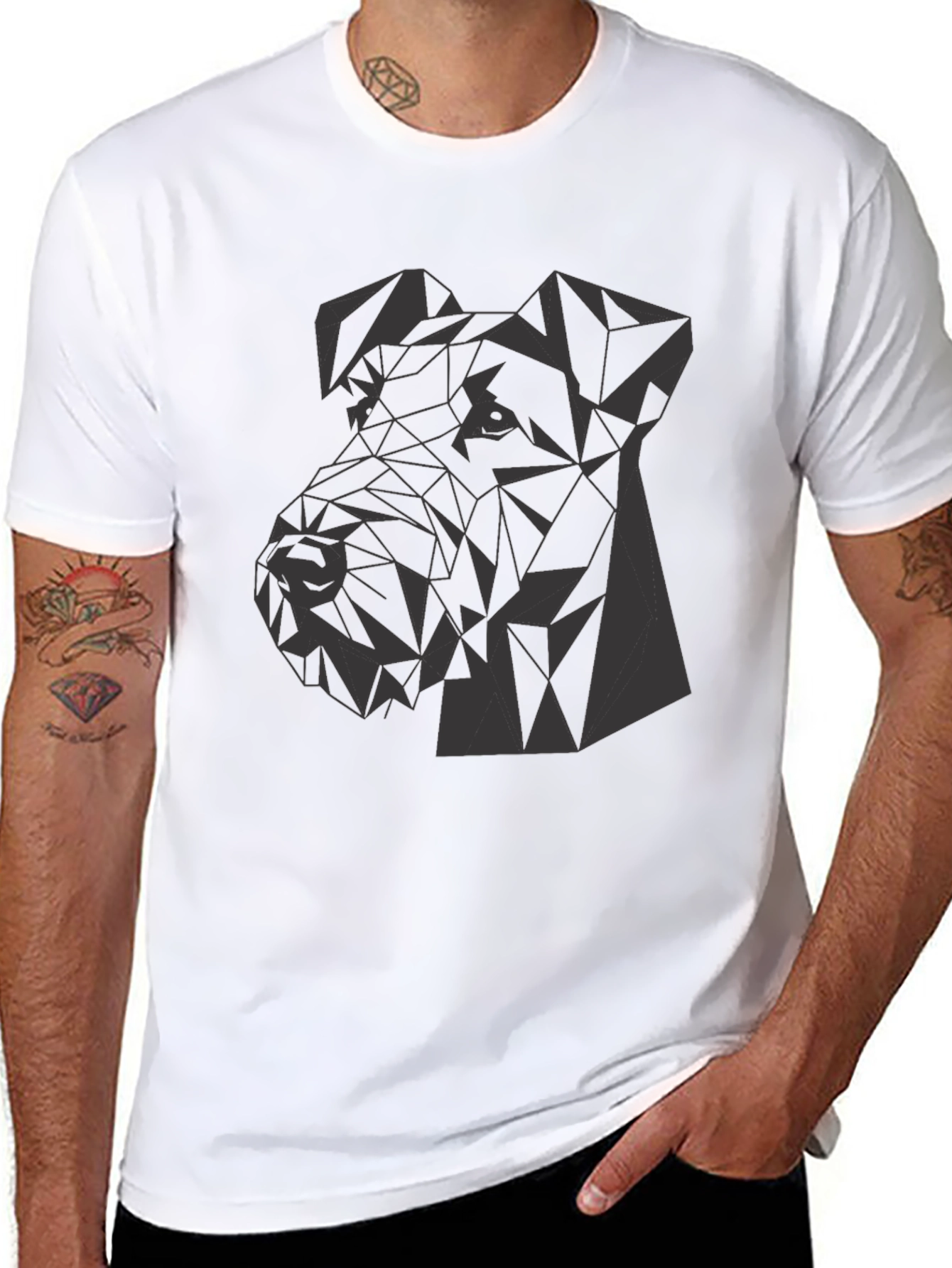 Black Geometric Dog Graphic Tee - Modern Style view 8