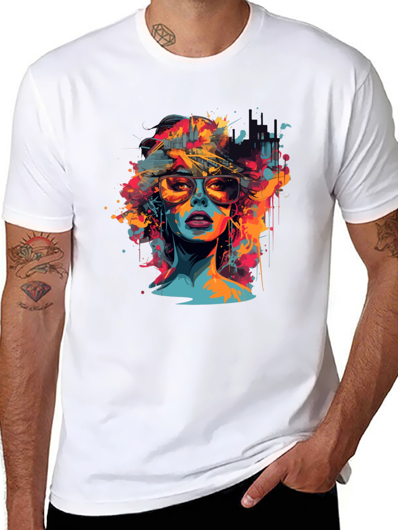 Black Vibrant Woman Graphic Tee - Unisex Black T-Shirt view 8