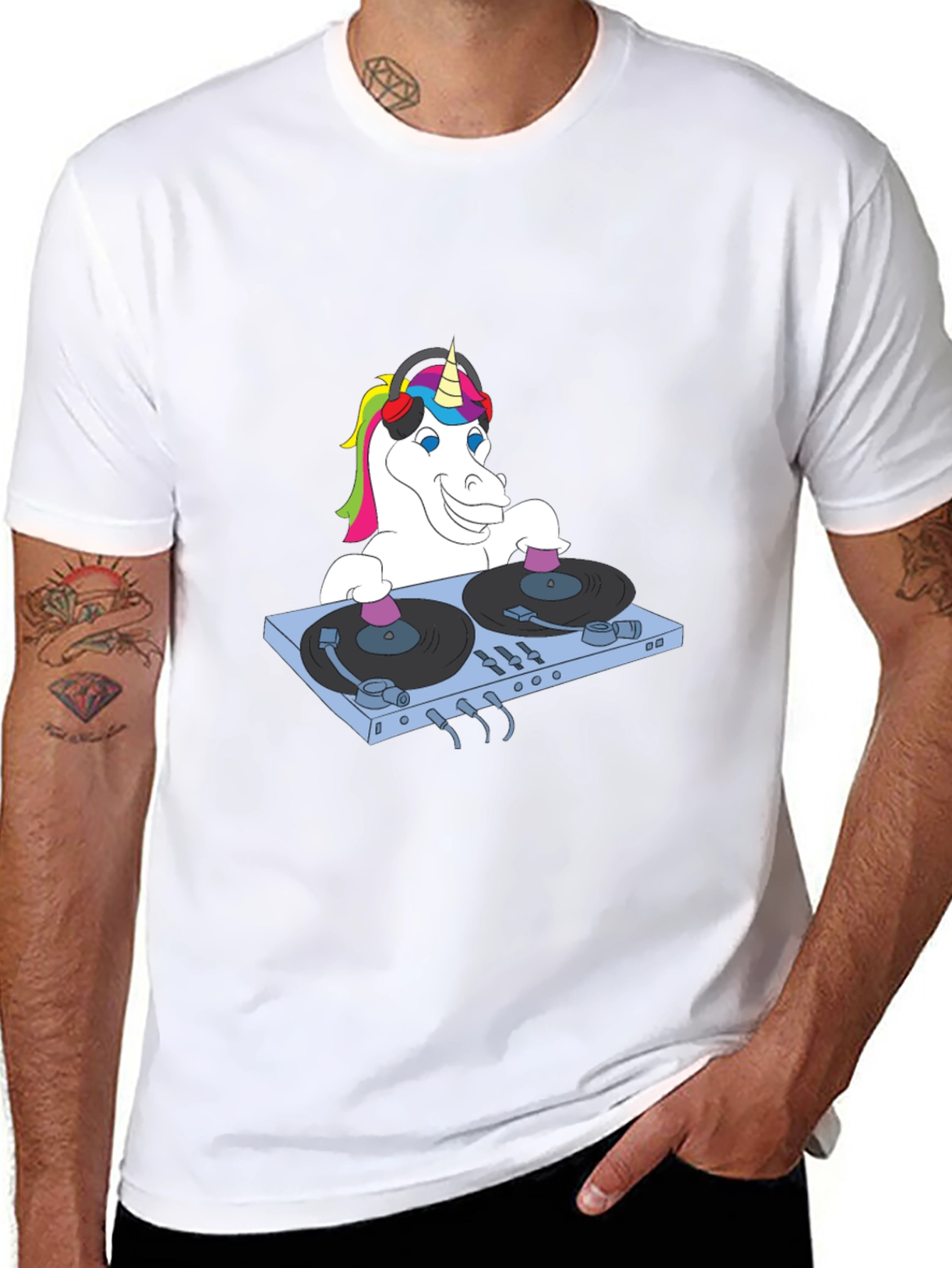 Black DJ Unicorn Graphic T-Shirt - Funky Music Lover Tee view 8