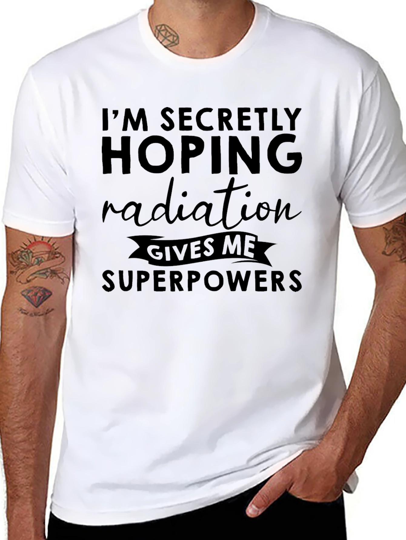 Black Radiation Superpowers Funny Graphic Tee view 8