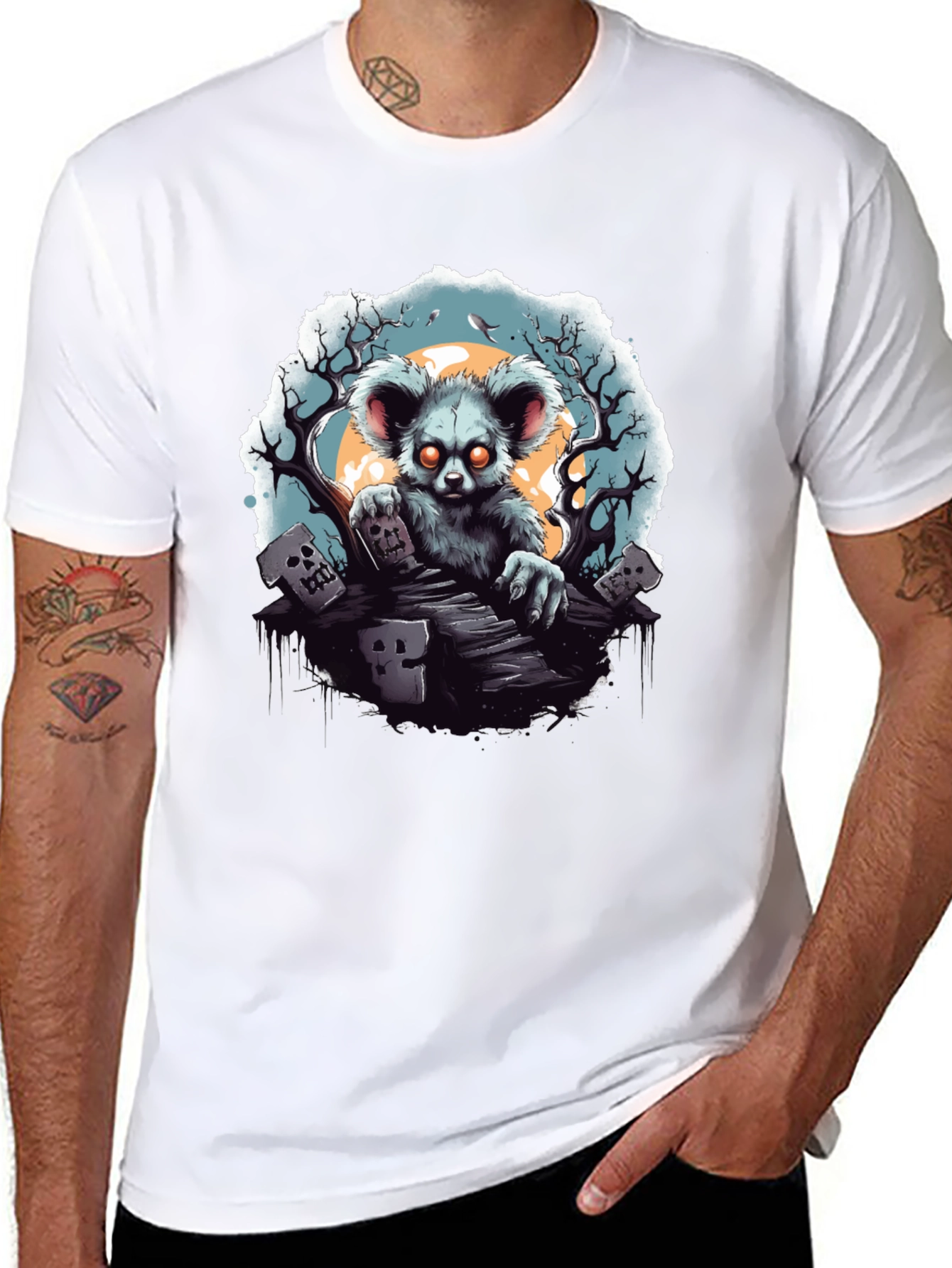 Black Zombie Koala T-Shirt - Spooky Graveyard Design view 8