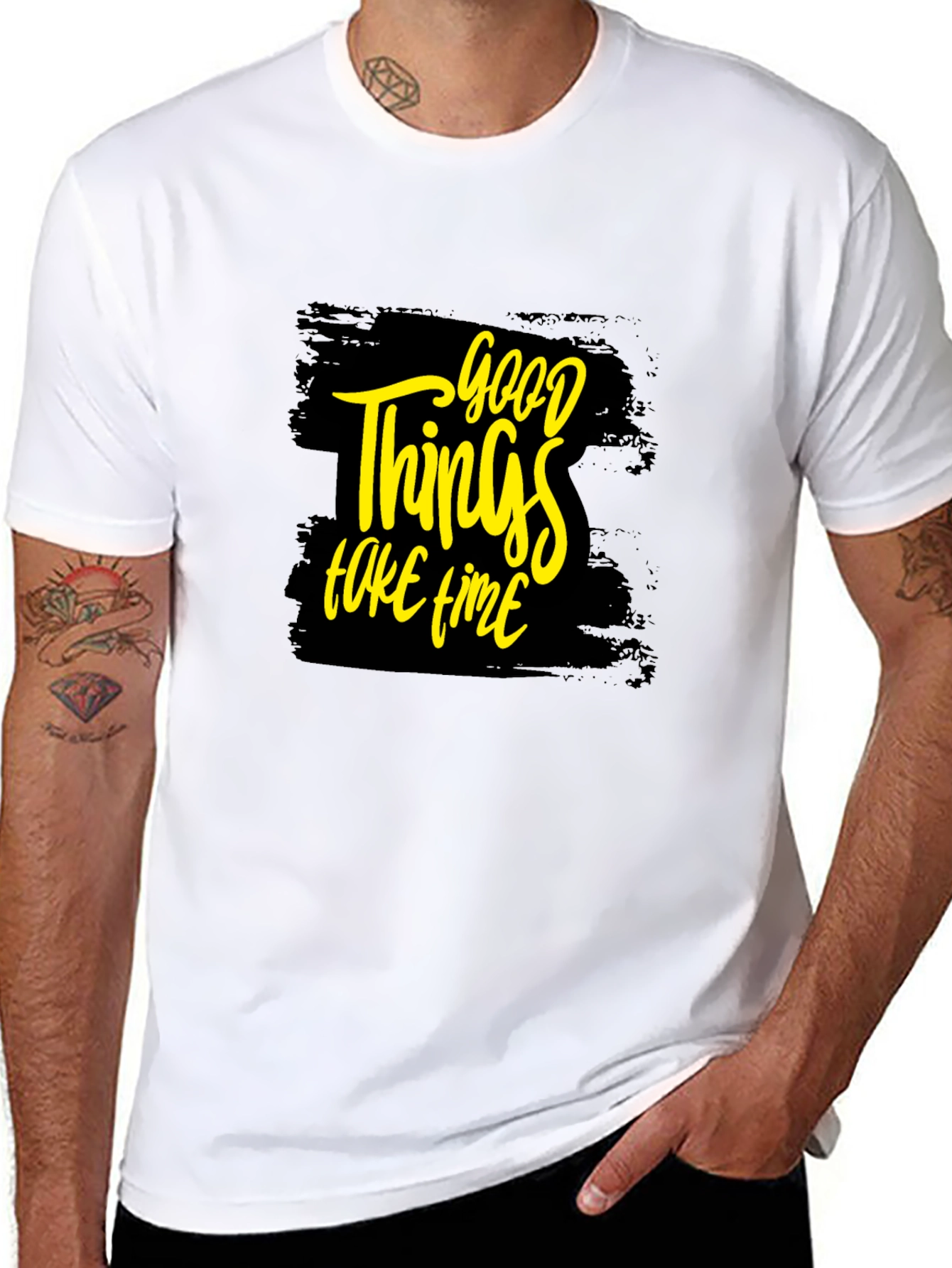 Black Good Things Take Time T-Shirt - Black view 8