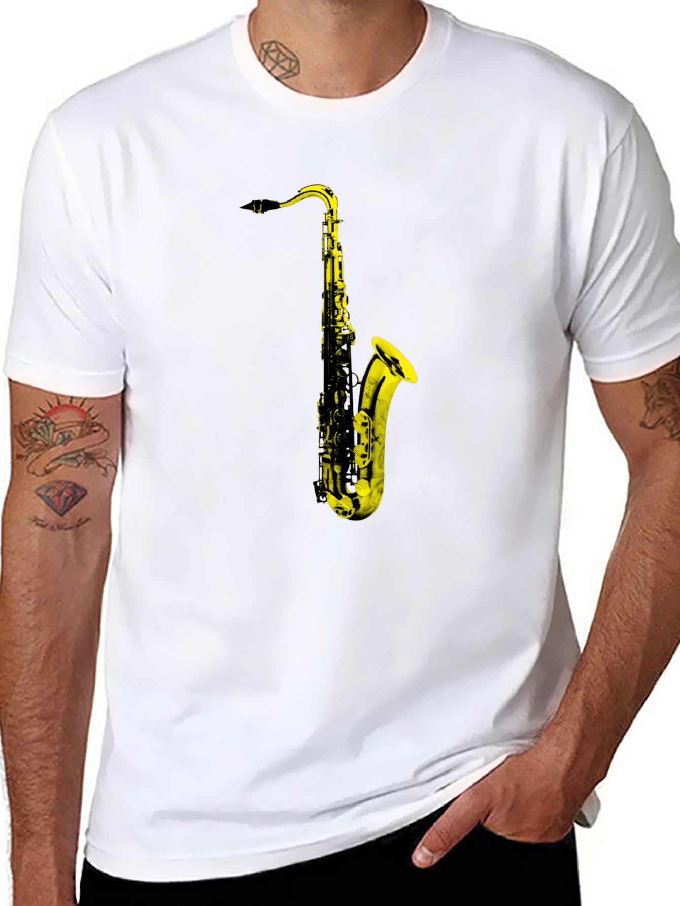 Black Saxophone Graphic Print T-Shirt - Black view 8