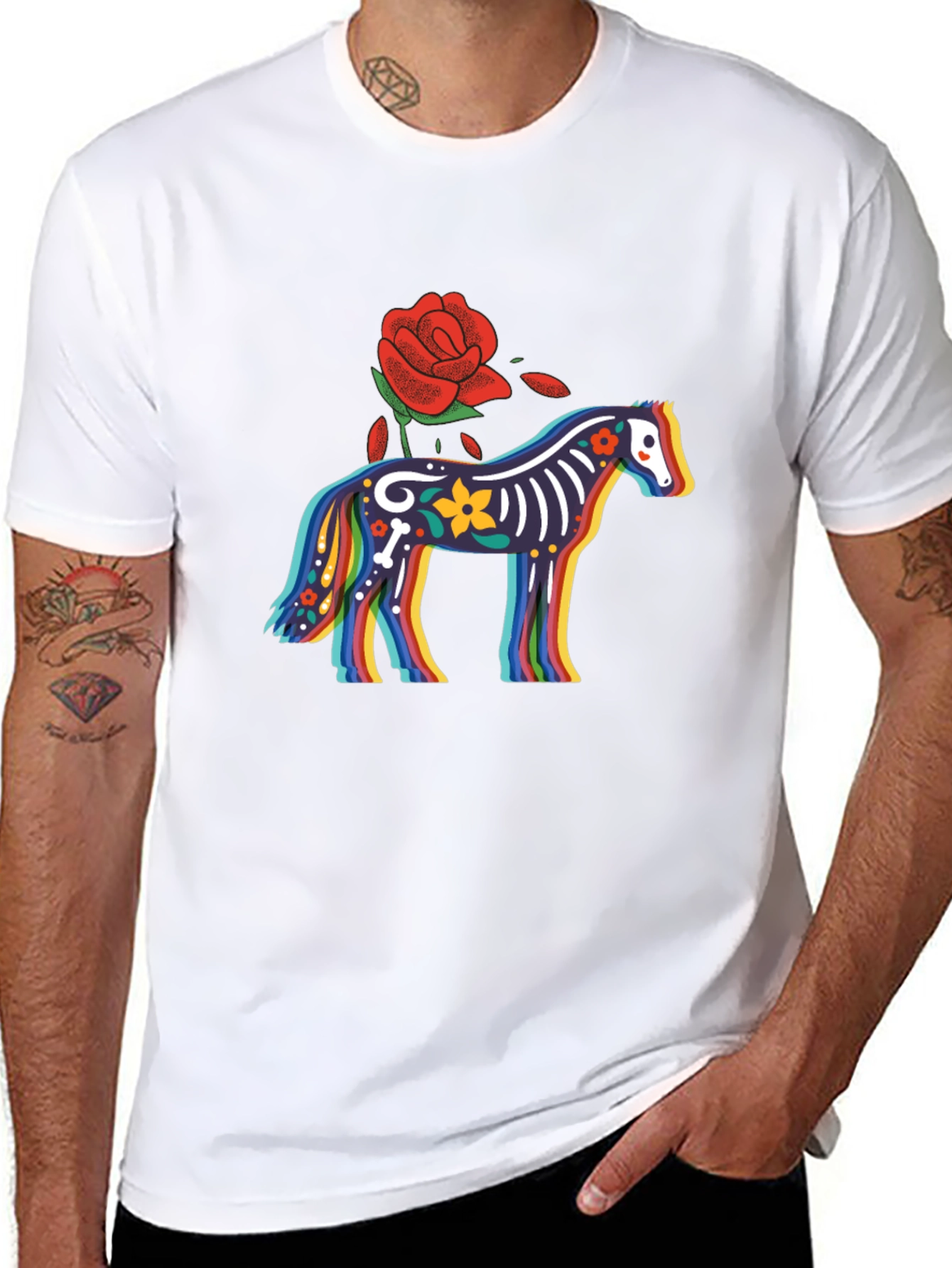Black Colorful Calavera Horse Graphic Tee view 8